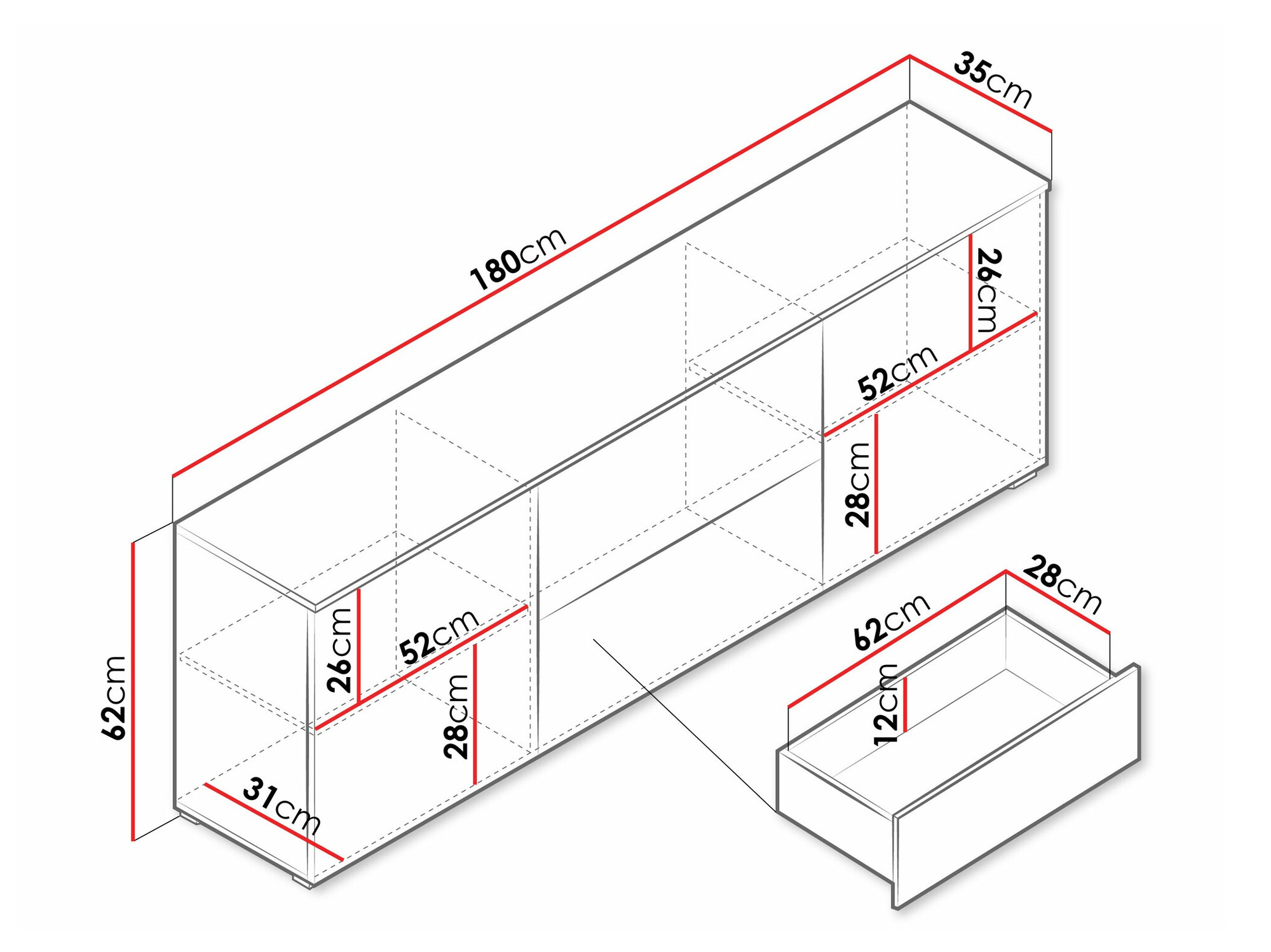 TV galds Sarasota 190 (Balts + Glancēts balts)