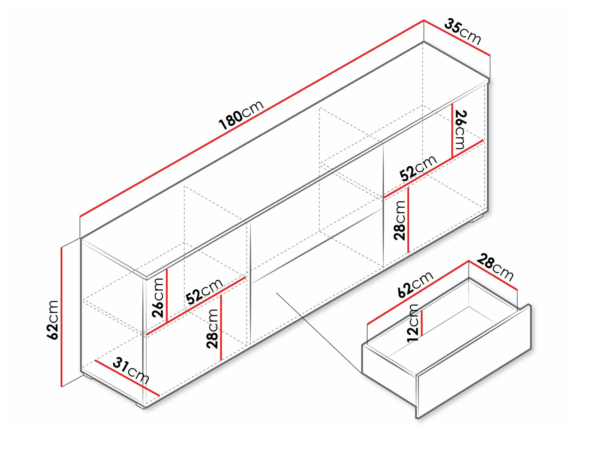 TV galds Sarasota 190 (Matera pelēks + Glancēts balts)