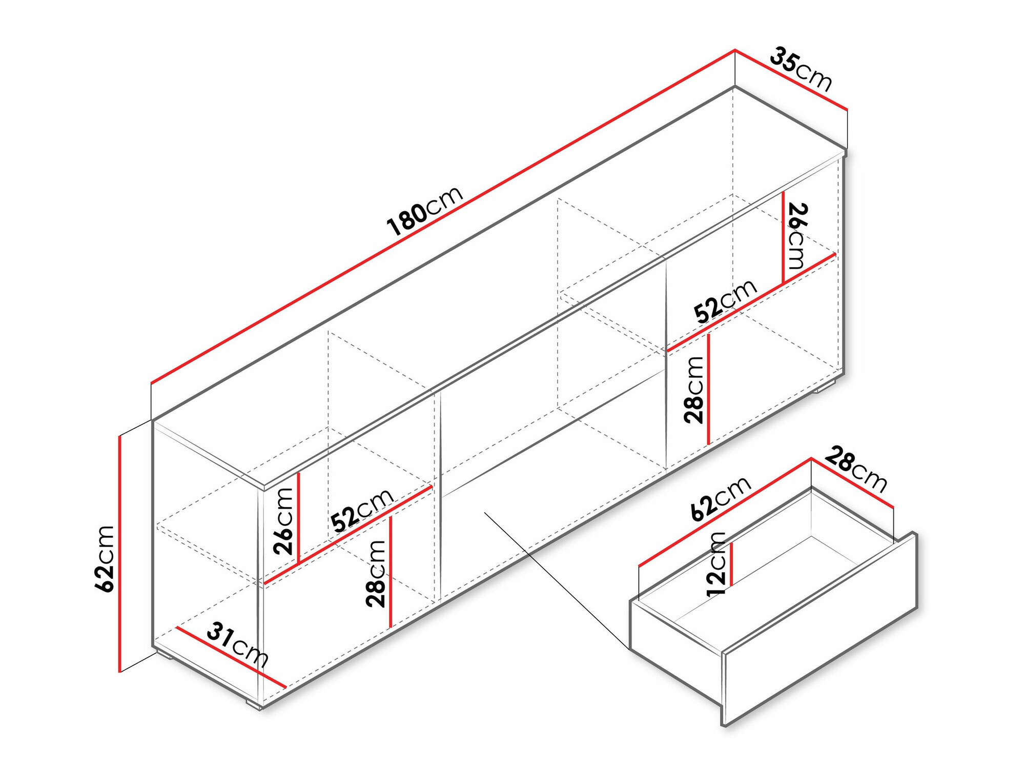 TV galds Sarasota 190 (Matera pelēks + Glancēts balts)