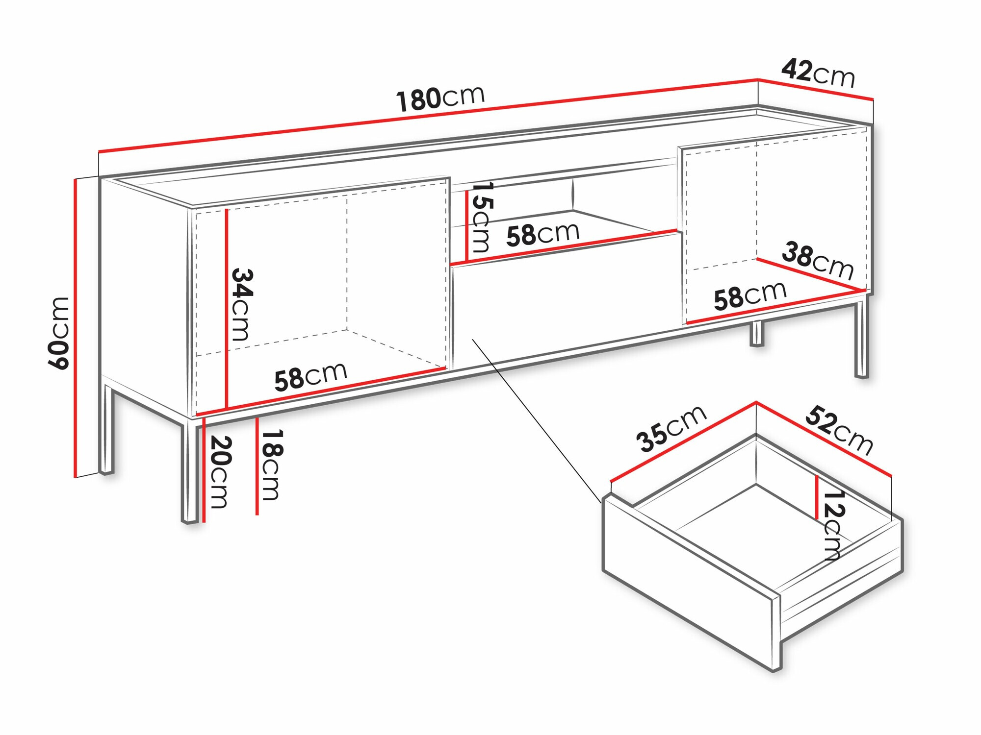 ТВ тумба Lunole 109 (Artisan дуб + Чёрный)