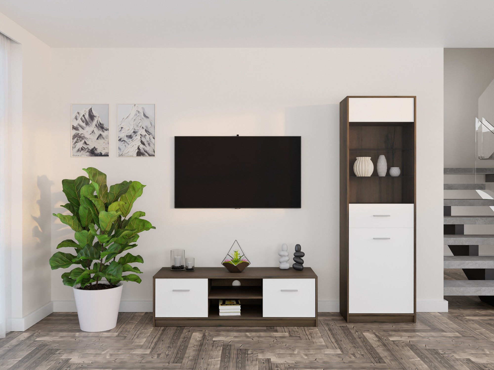 Viesistabas komplekts Novsore 161 (Tumšs ozols + Balts)