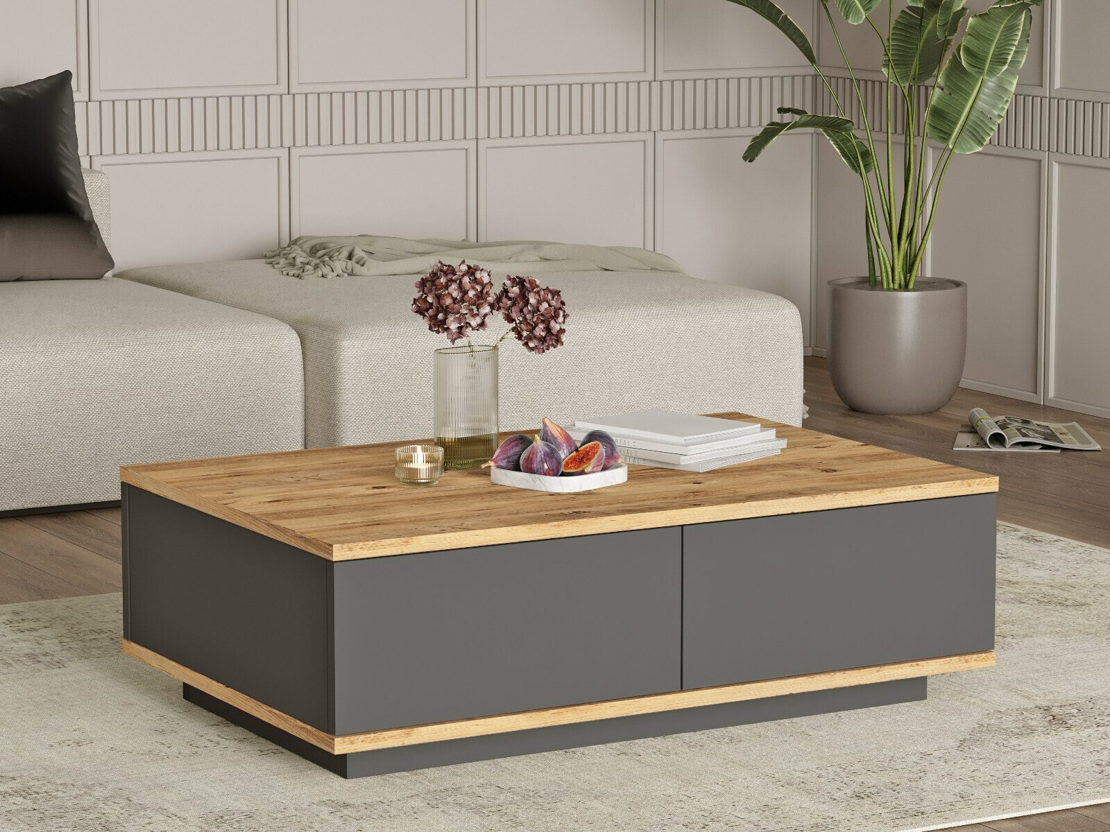 Žurnālu galdiņš Kailua 2426 (Antracīts + Priede)