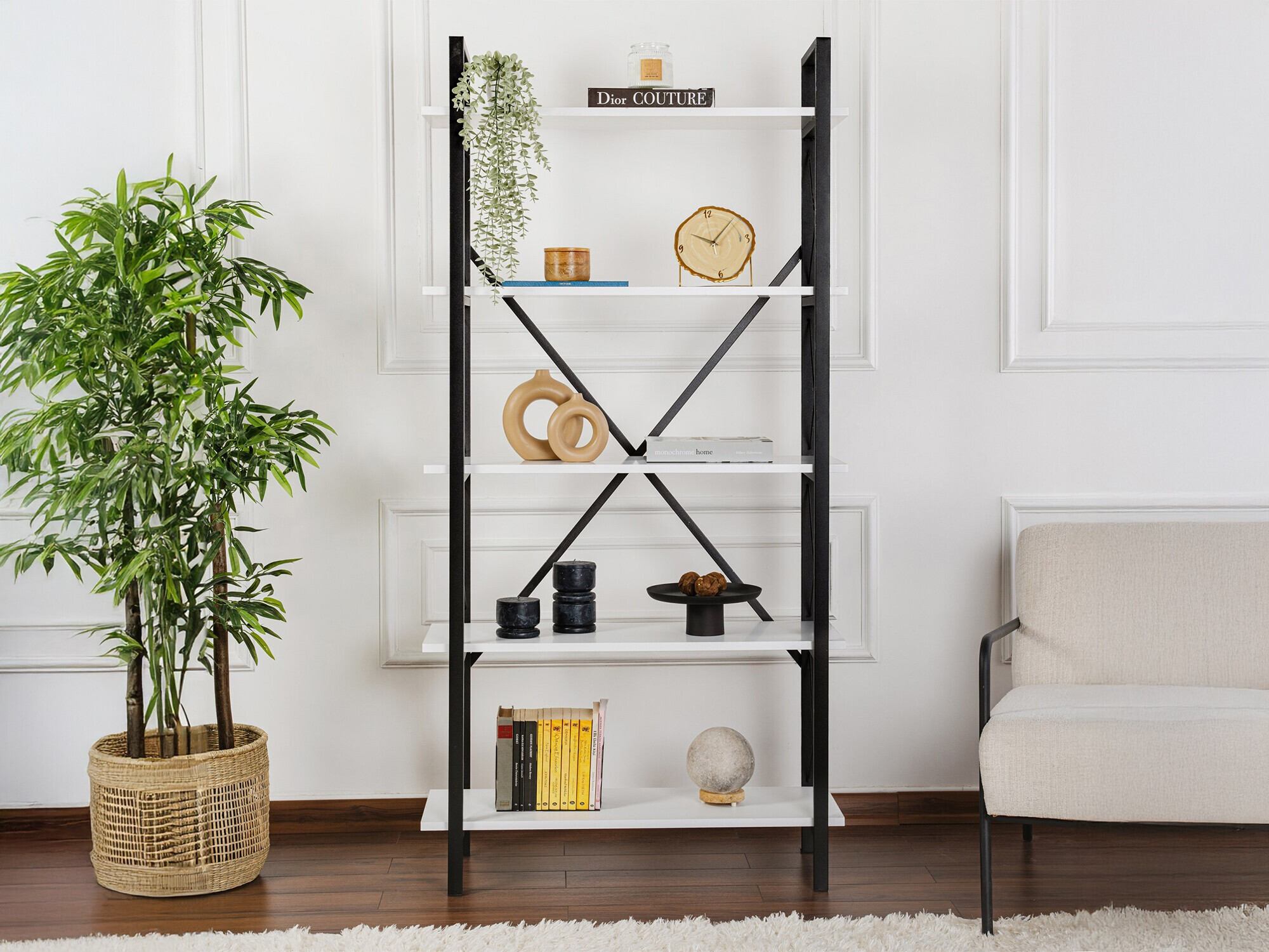 Стеллаж Novato 115 (Белый + Чёрный)