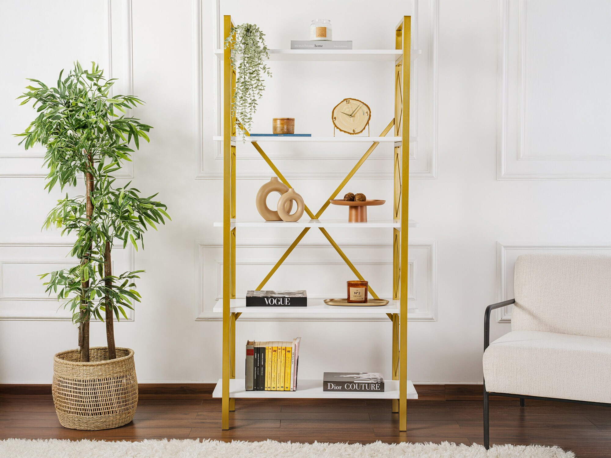 Стеллаж Novato 115 (Белый + Золотой)