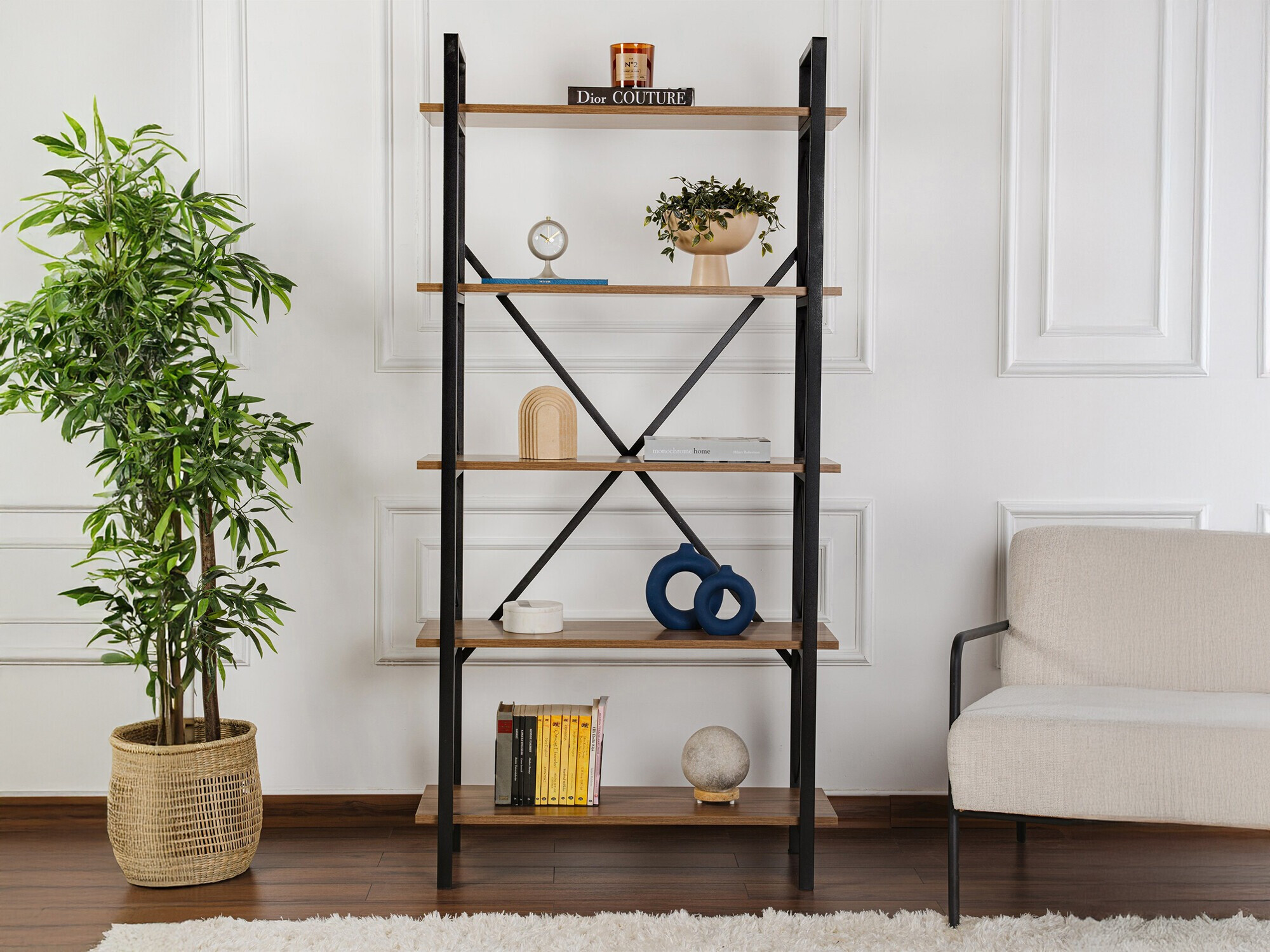 Стеллаж Novato 115 (Грецкий орех + Чёрный)