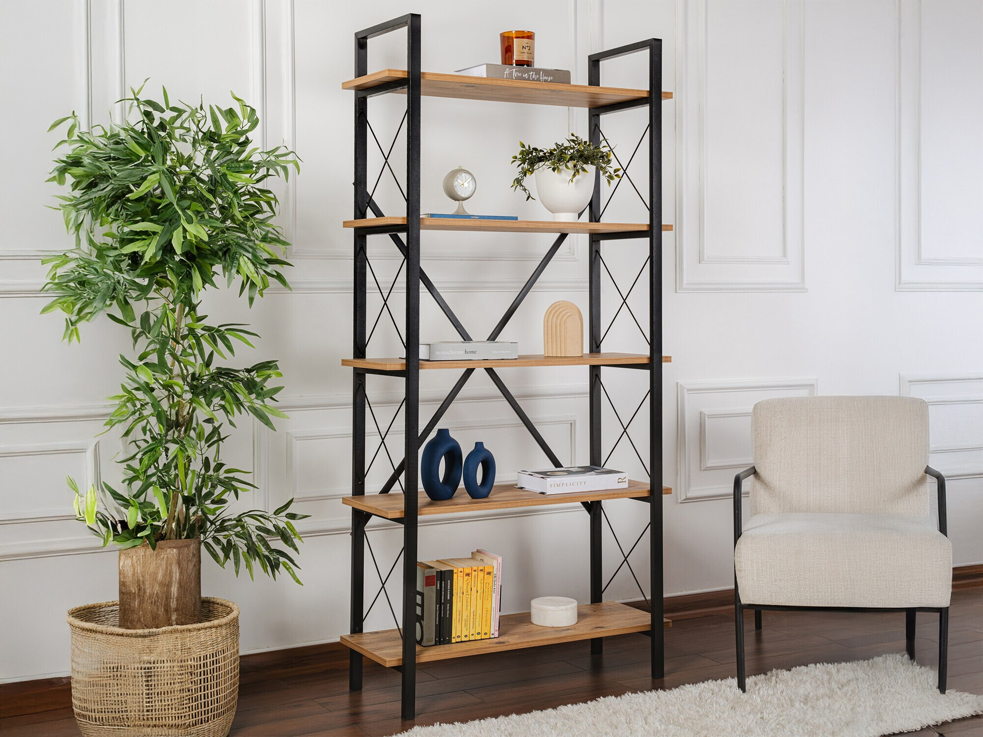 Стеллаж Novato 115 (Сосна + Чёрный)