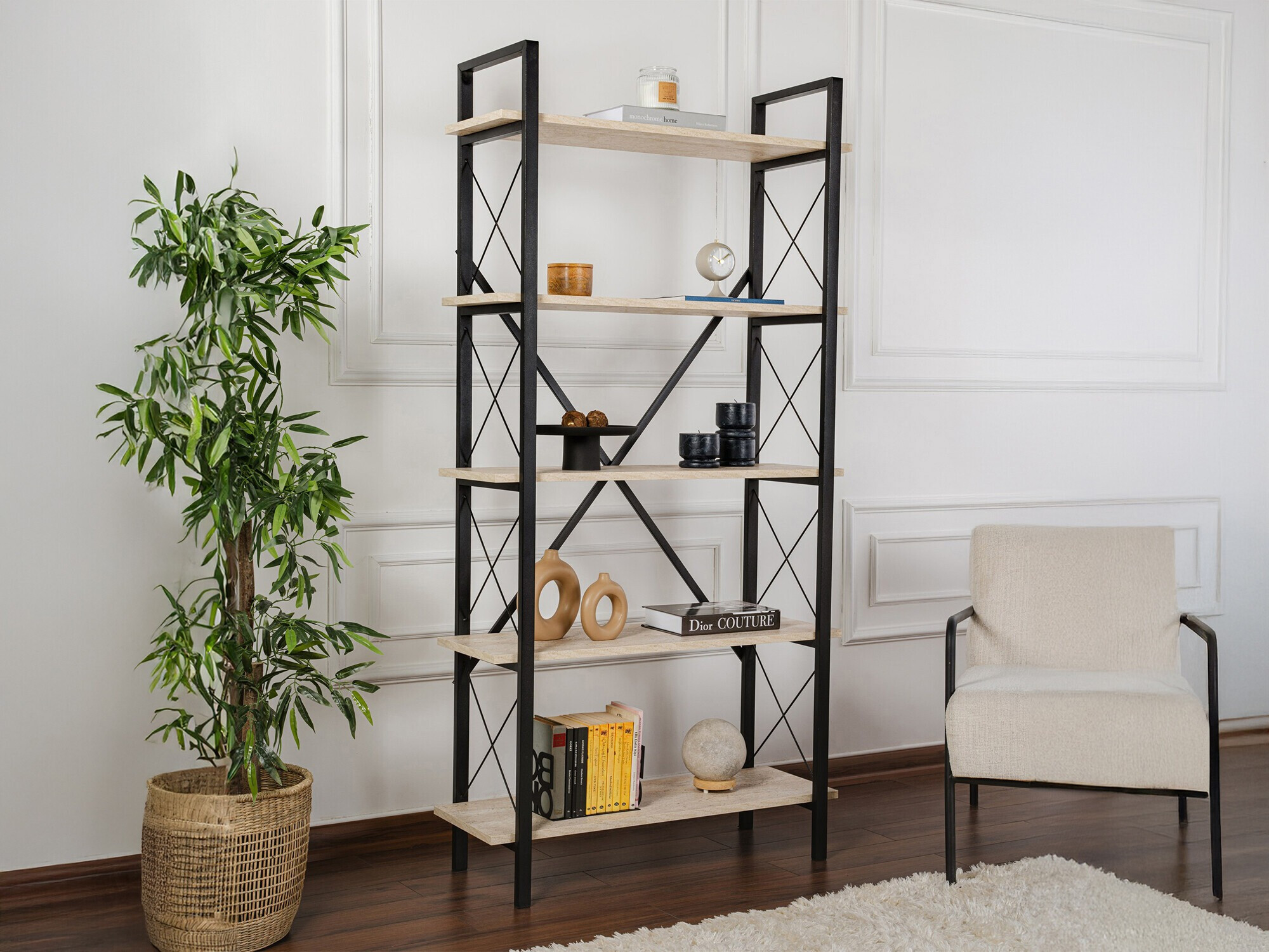 Стеллаж Novato 115 (Светло-коричневый + Чёрный)