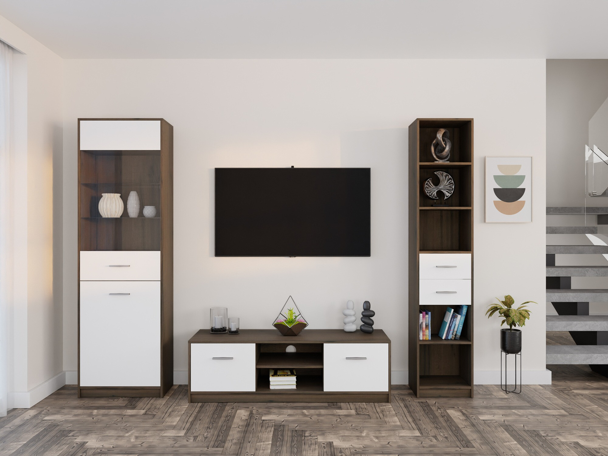 Viesistabas komplekts Novsore 163 (Tumšs ozols + Balts)