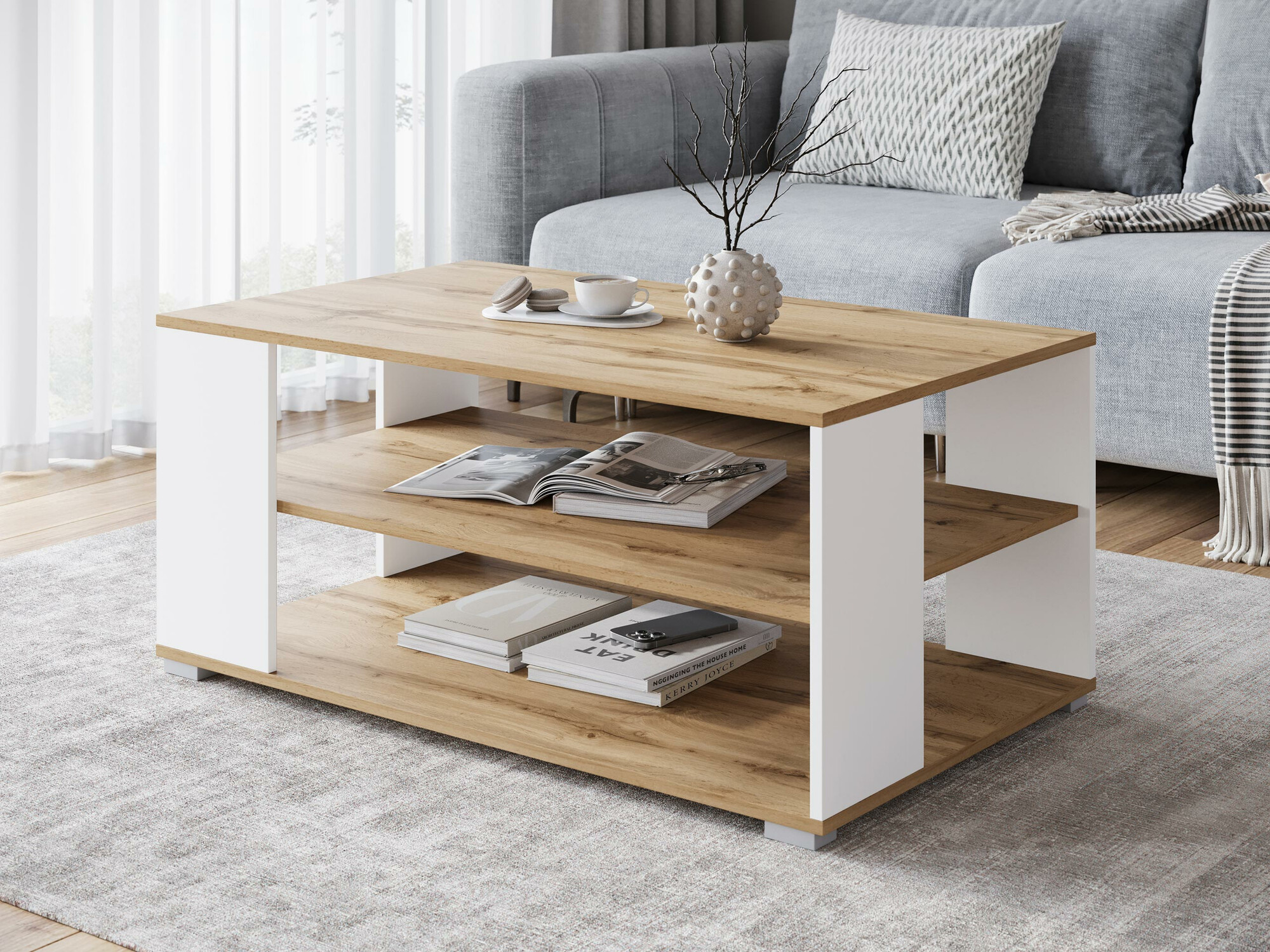 Žurnālu galdiņš Sarasota 187 (Votan ozols + Balts)