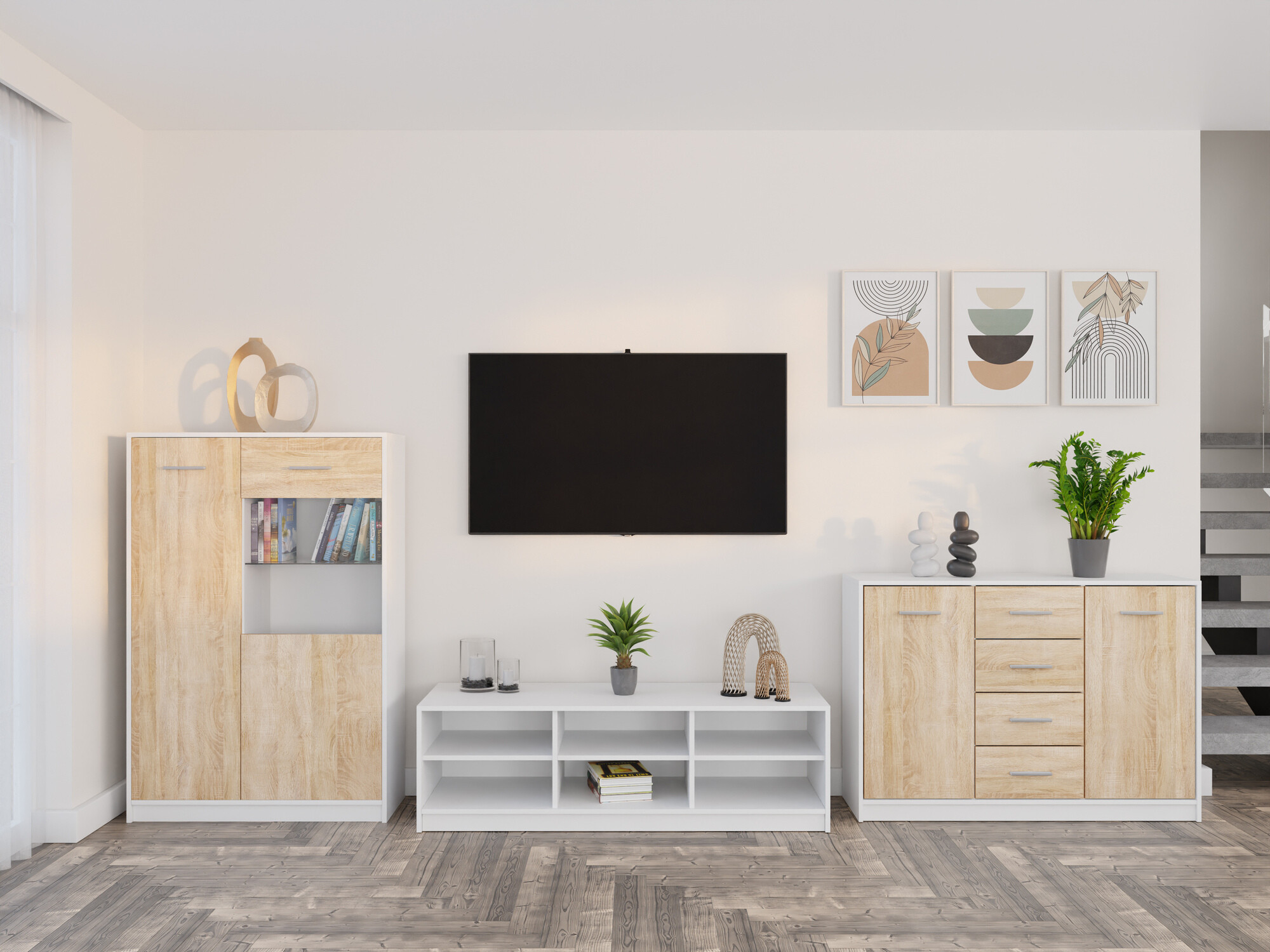 Viesistabas komplekts Novsore 165 (Balts + Sonomas ozols)