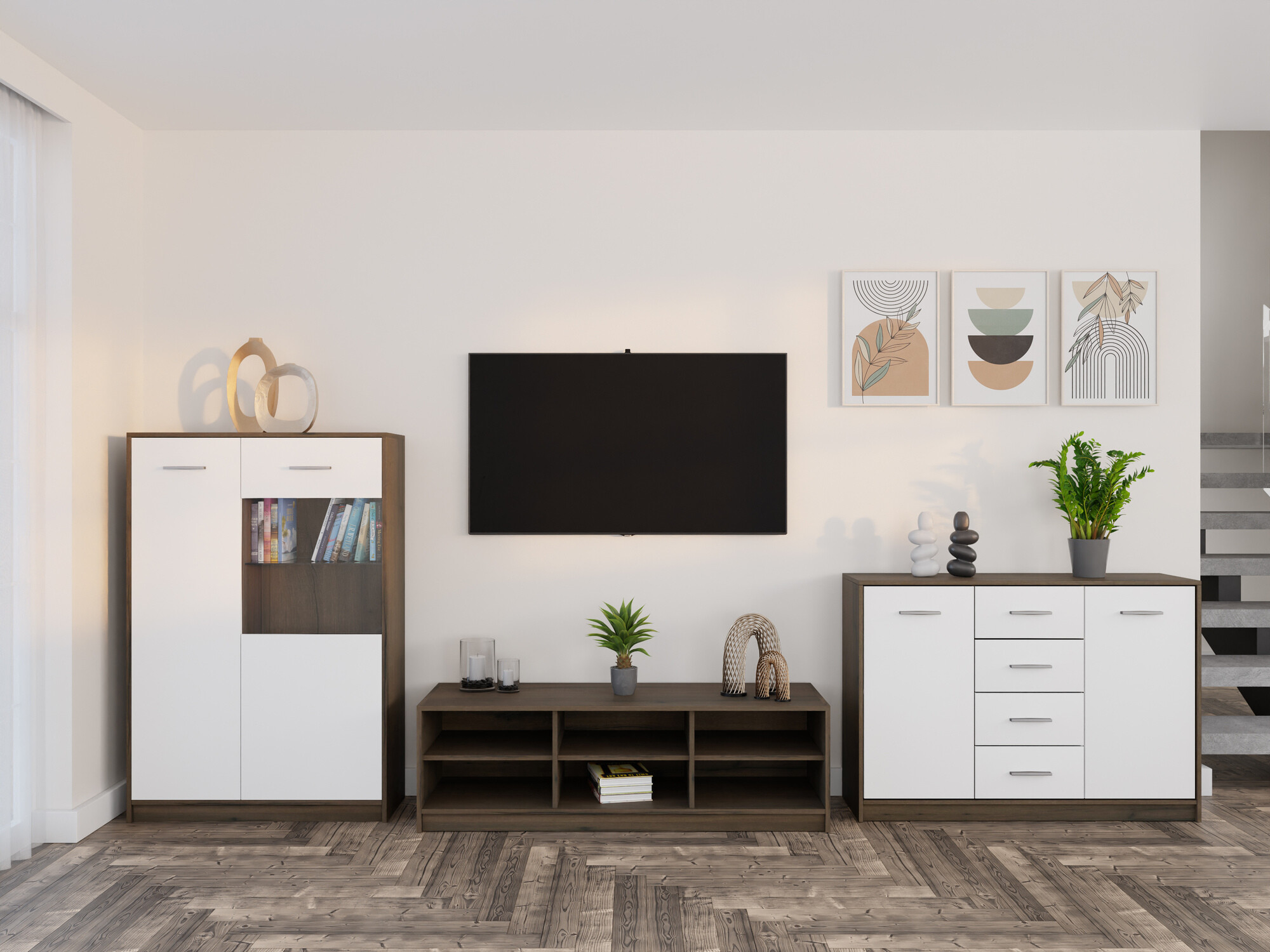 Viesistabas komplekts Novsore 165 (Tumšs ozols + Balts)