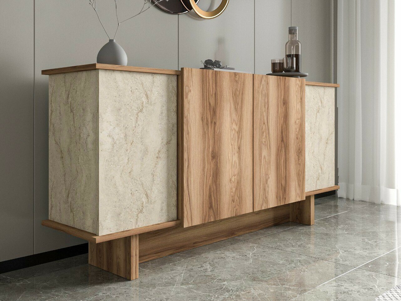 Skapis Kailua 2453 (Gaišs Travertine + Riekstkoks)