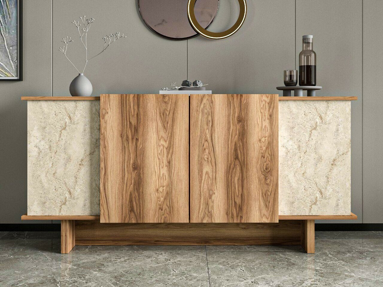 Skapis Kailua 2453 (Gaišs Travertine + Riekstkoks)