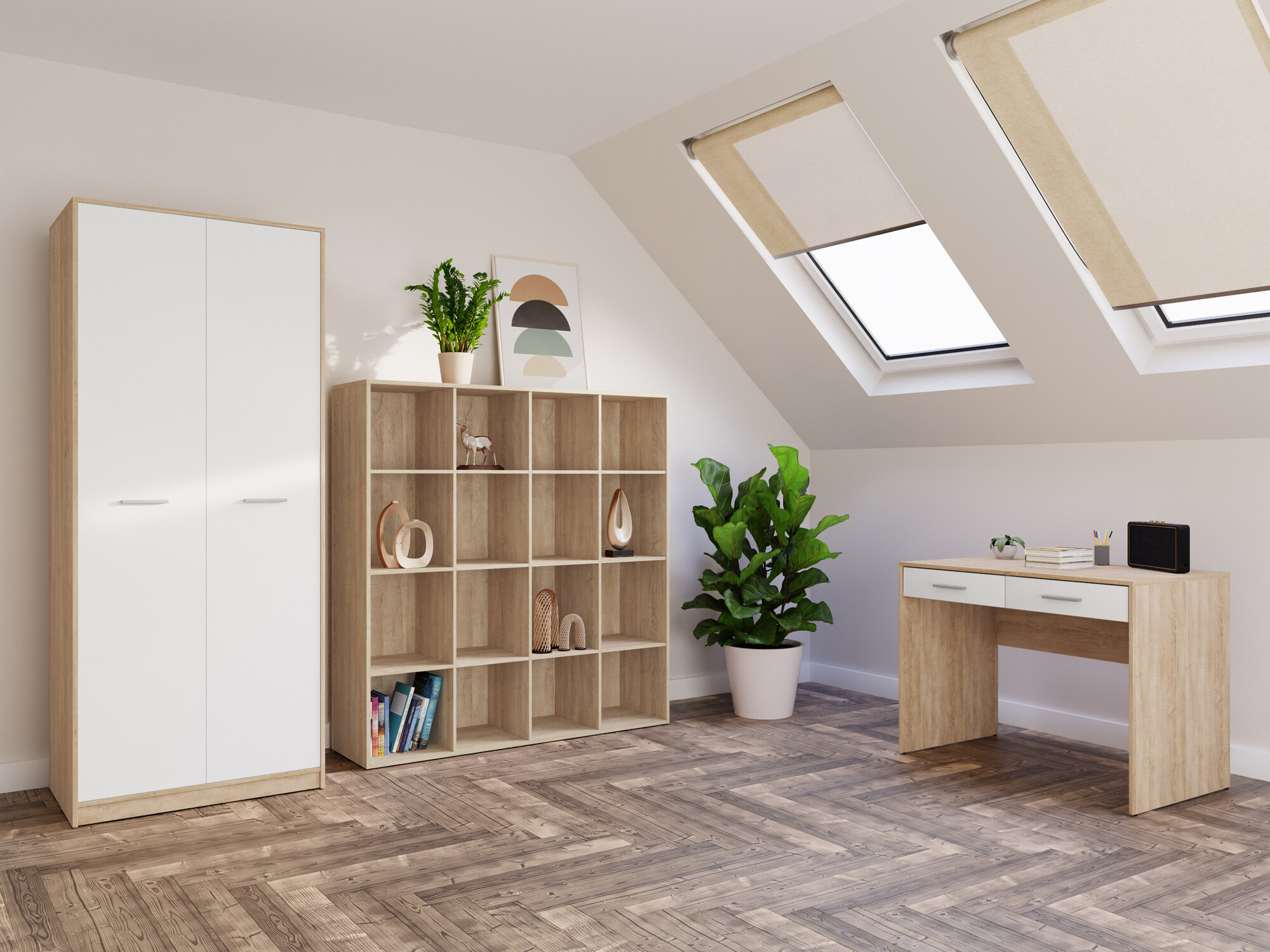 Mājas biroja komplekts Novsore 166 (Sonomas ozols + Balts)