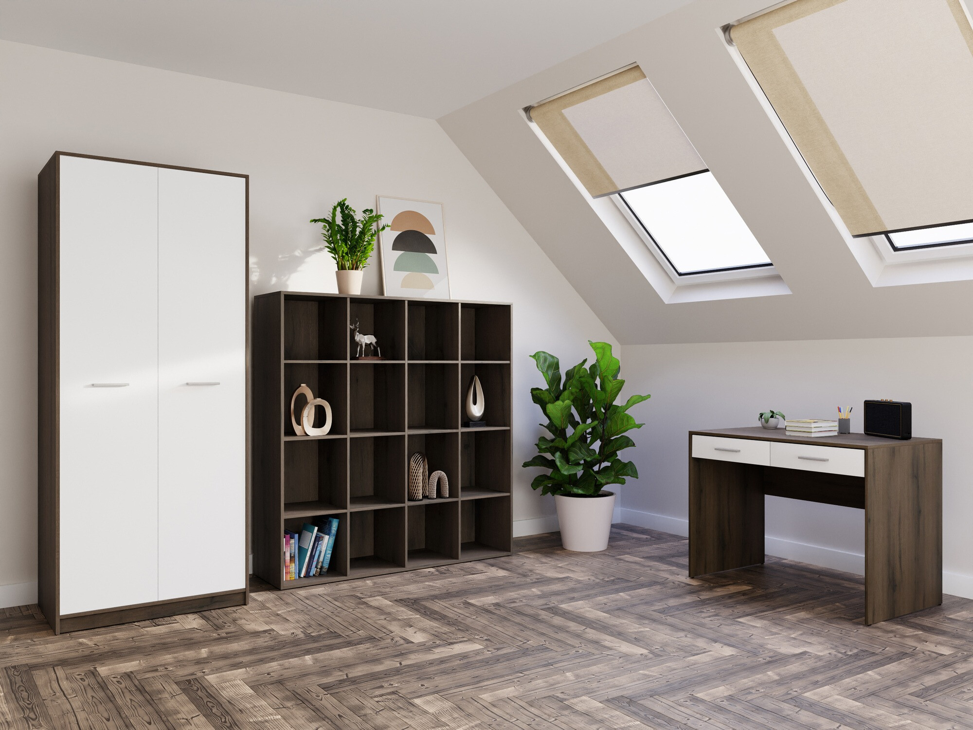 Mājas biroja komplekts Novsore 166 (Tumšs ozols + Balts)