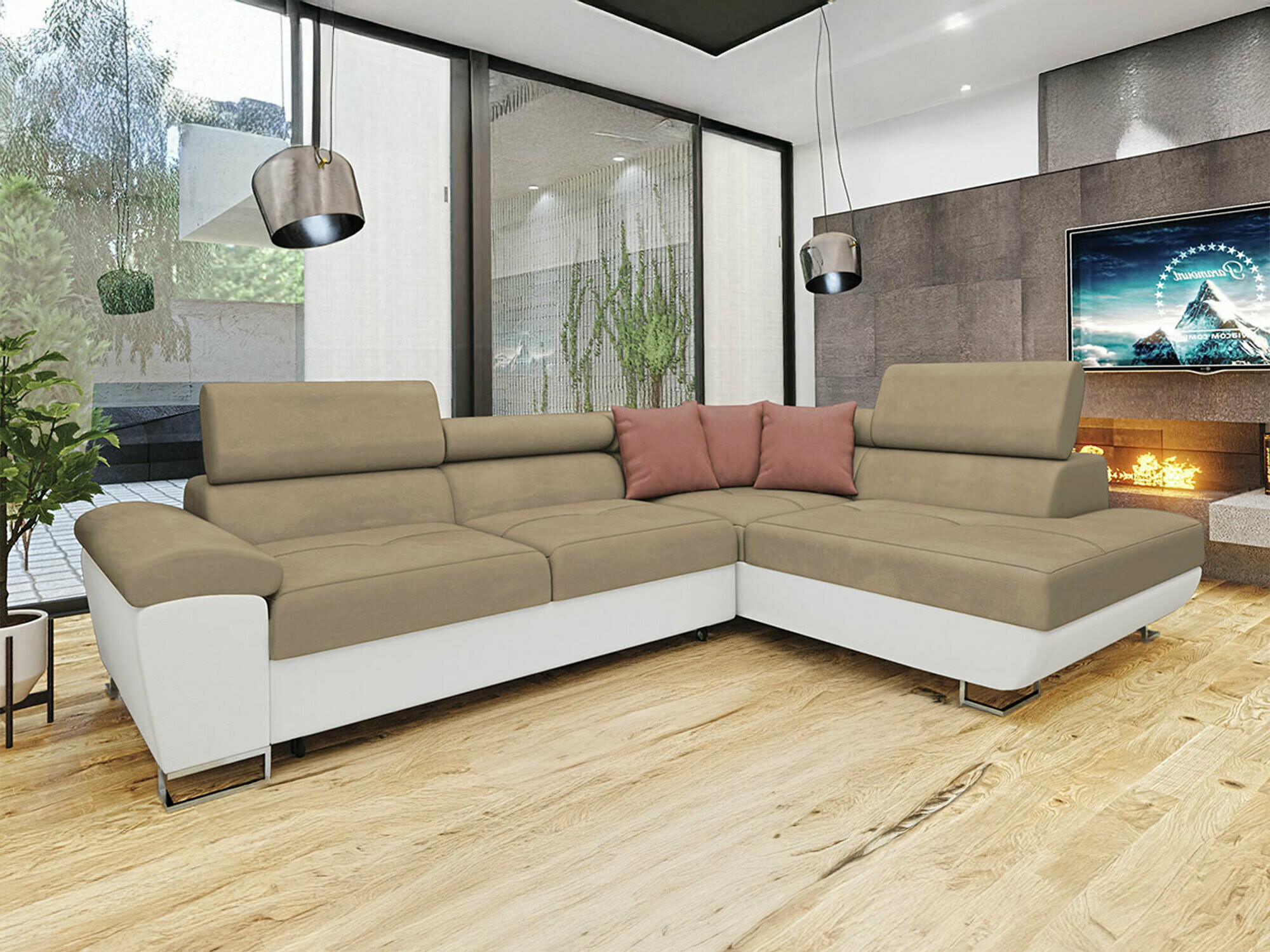 Угловой диван Comfivo 166 (Soft 017 + Uttario Velvet 2979 + Uttario Velvet 2955)