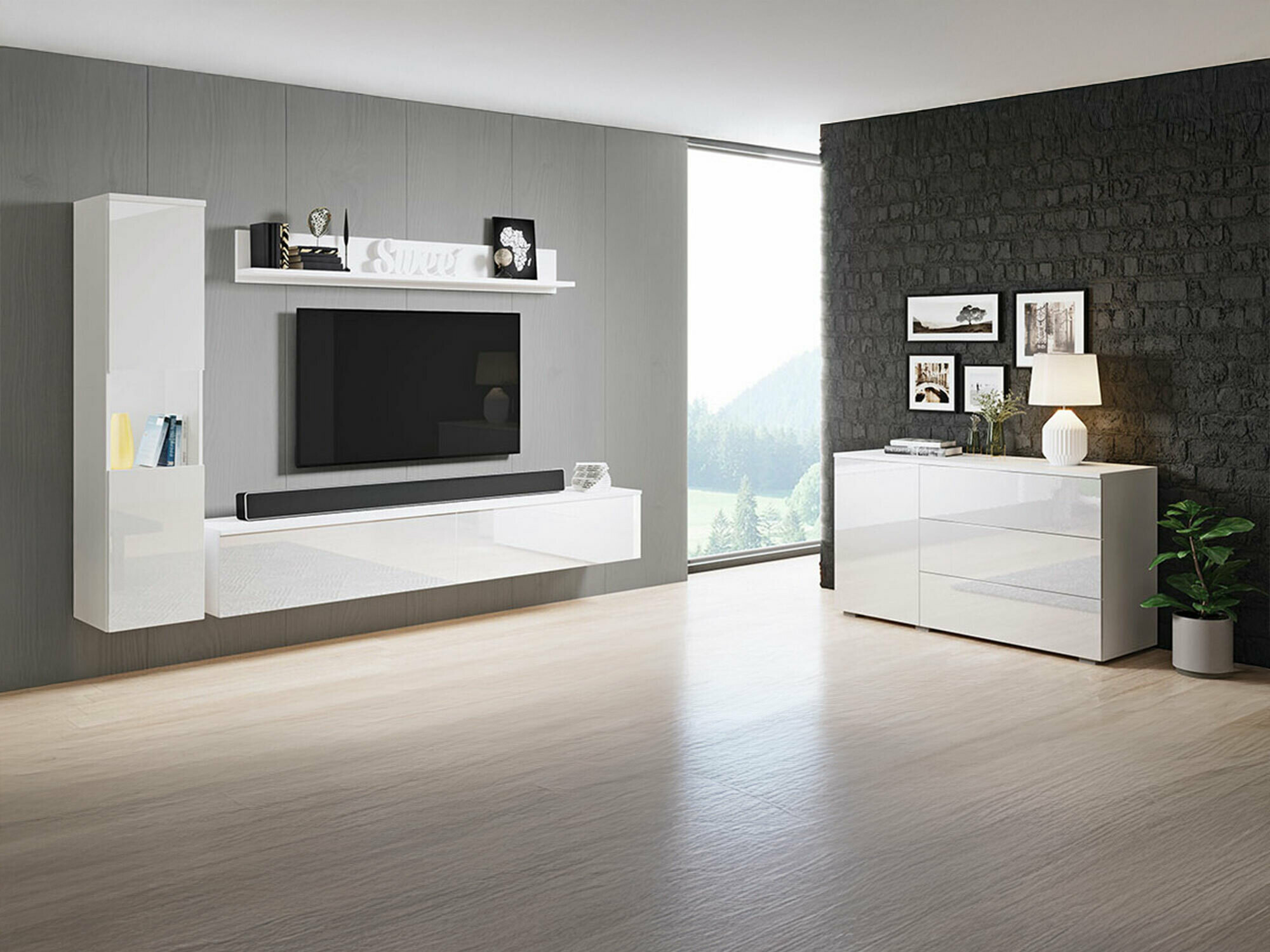 Viesistabas komplekts Sarasota 132 (Balts + Glancēts balts)