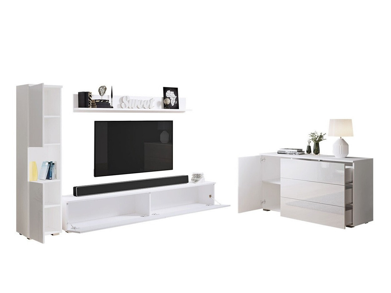 Viesistabas komplekts Sarasota 132 (Balts + Glancēts balts)