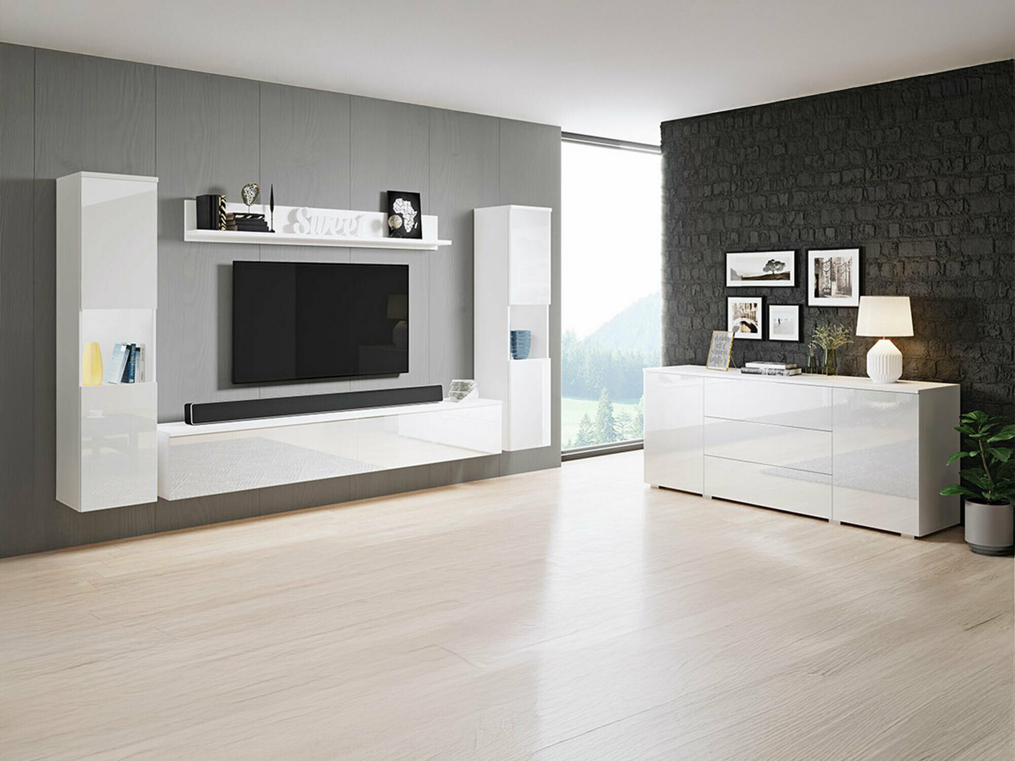 Viesistabas komplekts Sarasota 133 (Balts + Glancēts balts)