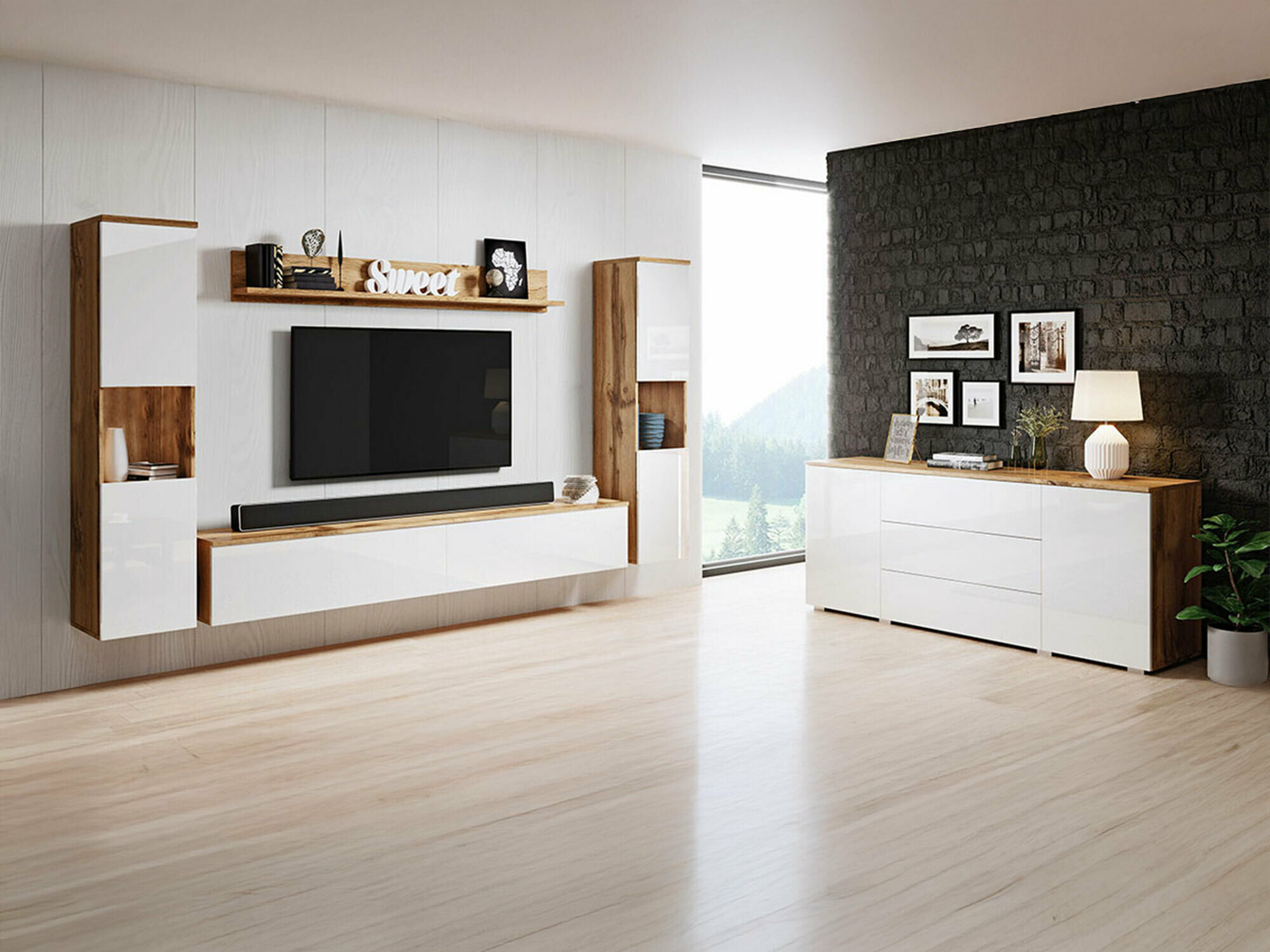 Viesistabas komplekts Sarasota 133 (Votan ozols + Glancēts balts)