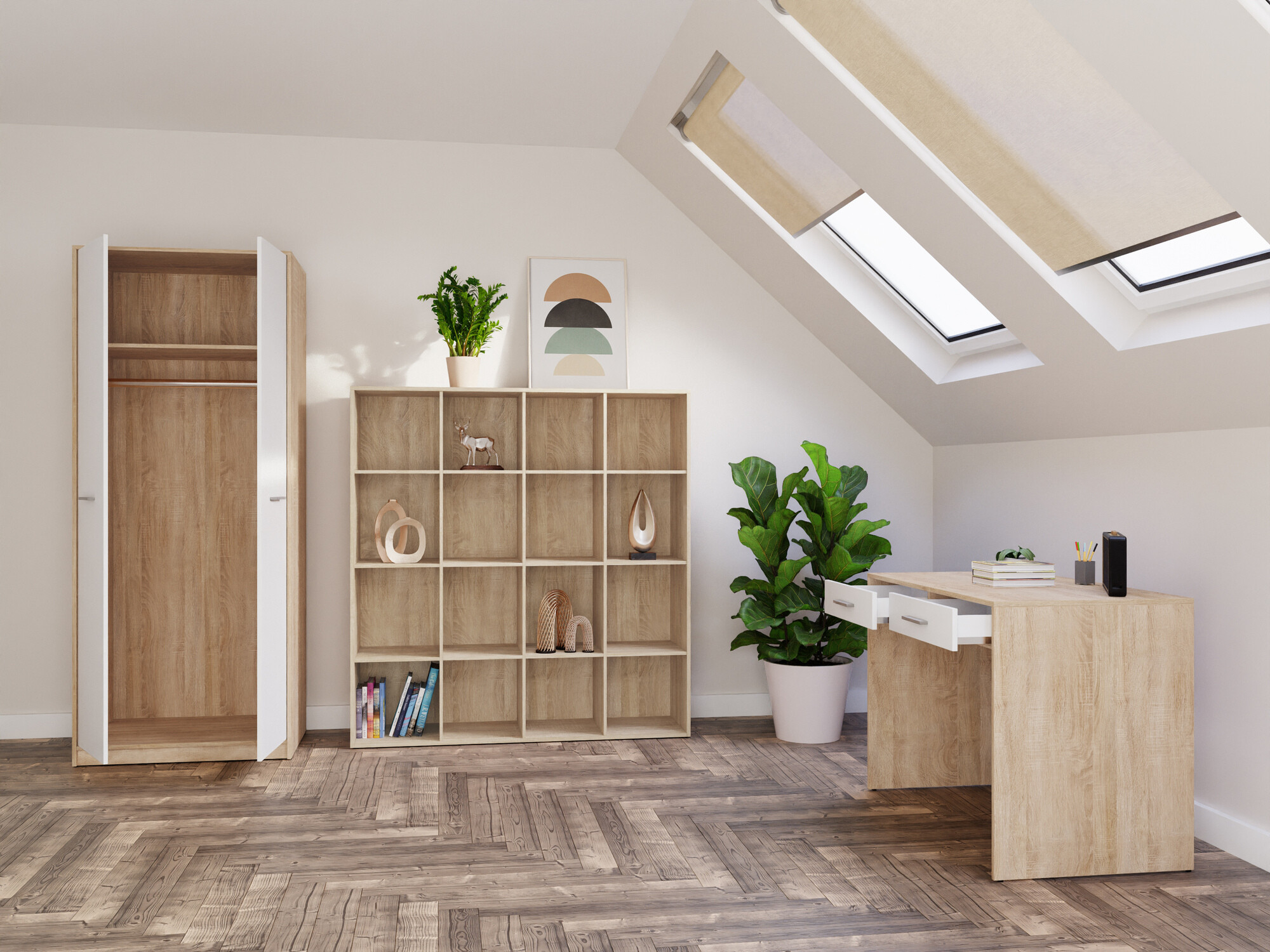 Комплект для домашнего офиса Novsore 166 (Сонома Дуб + Белый)