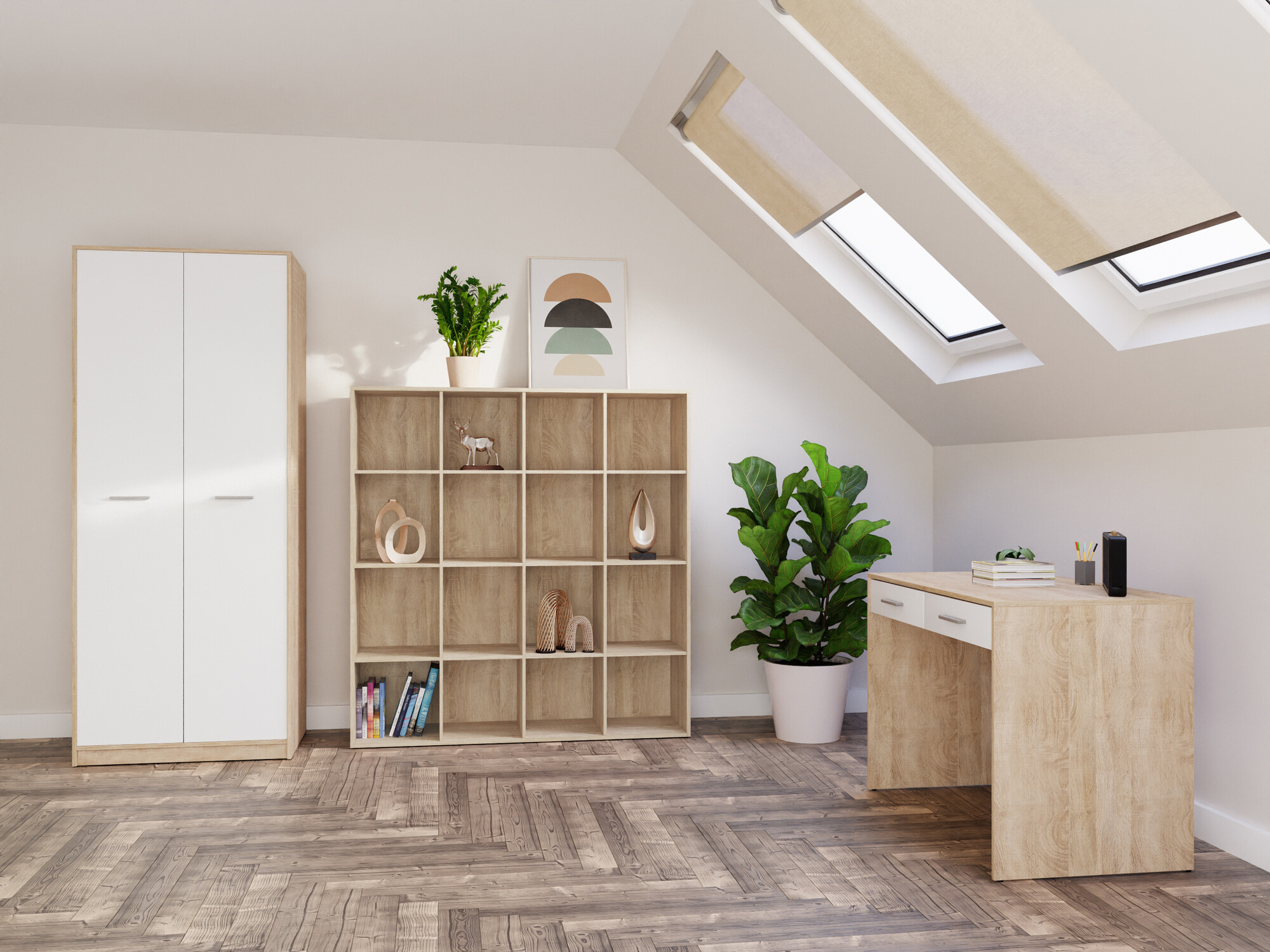 Комплект для домашнего офиса Novsore 166 (Сонома Дуб + Белый)