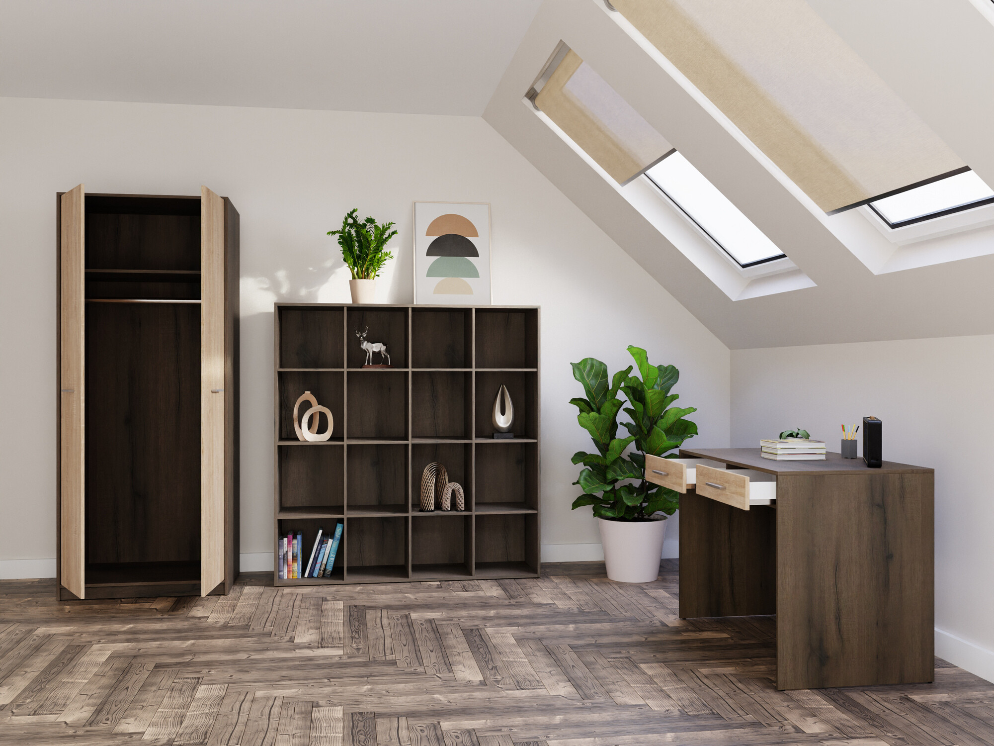 Комплект для домашнего офиса Novsore 166 (Темный дуб + Сонома Дуб)