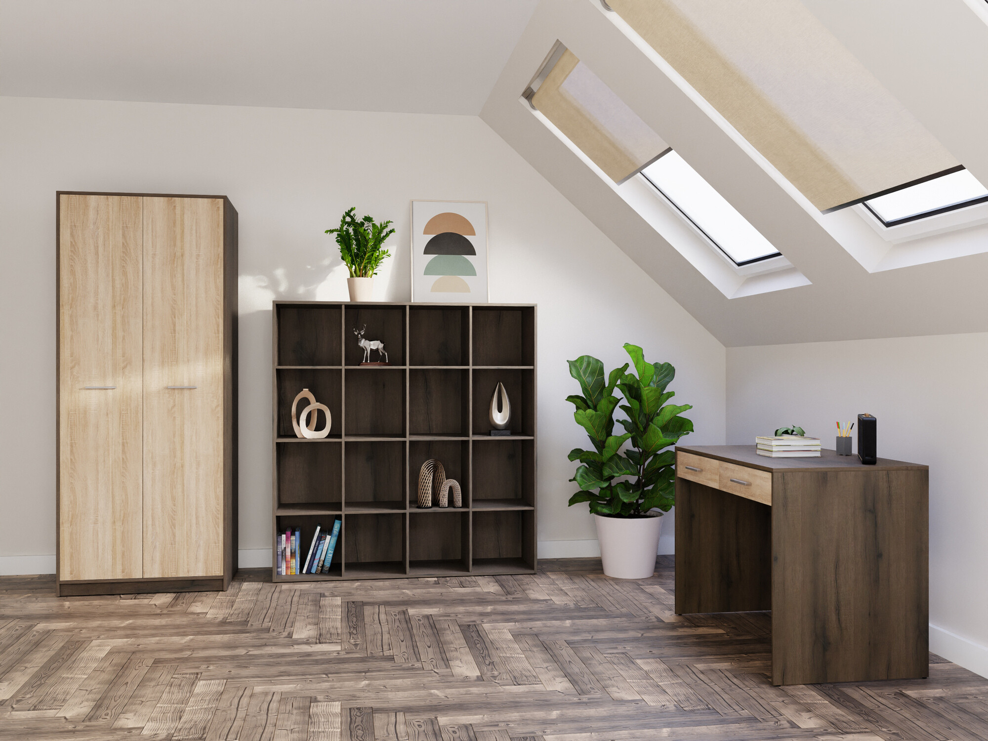 Комплект для домашнего офиса Novsore 166 (Темный дуб + Сонома Дуб)