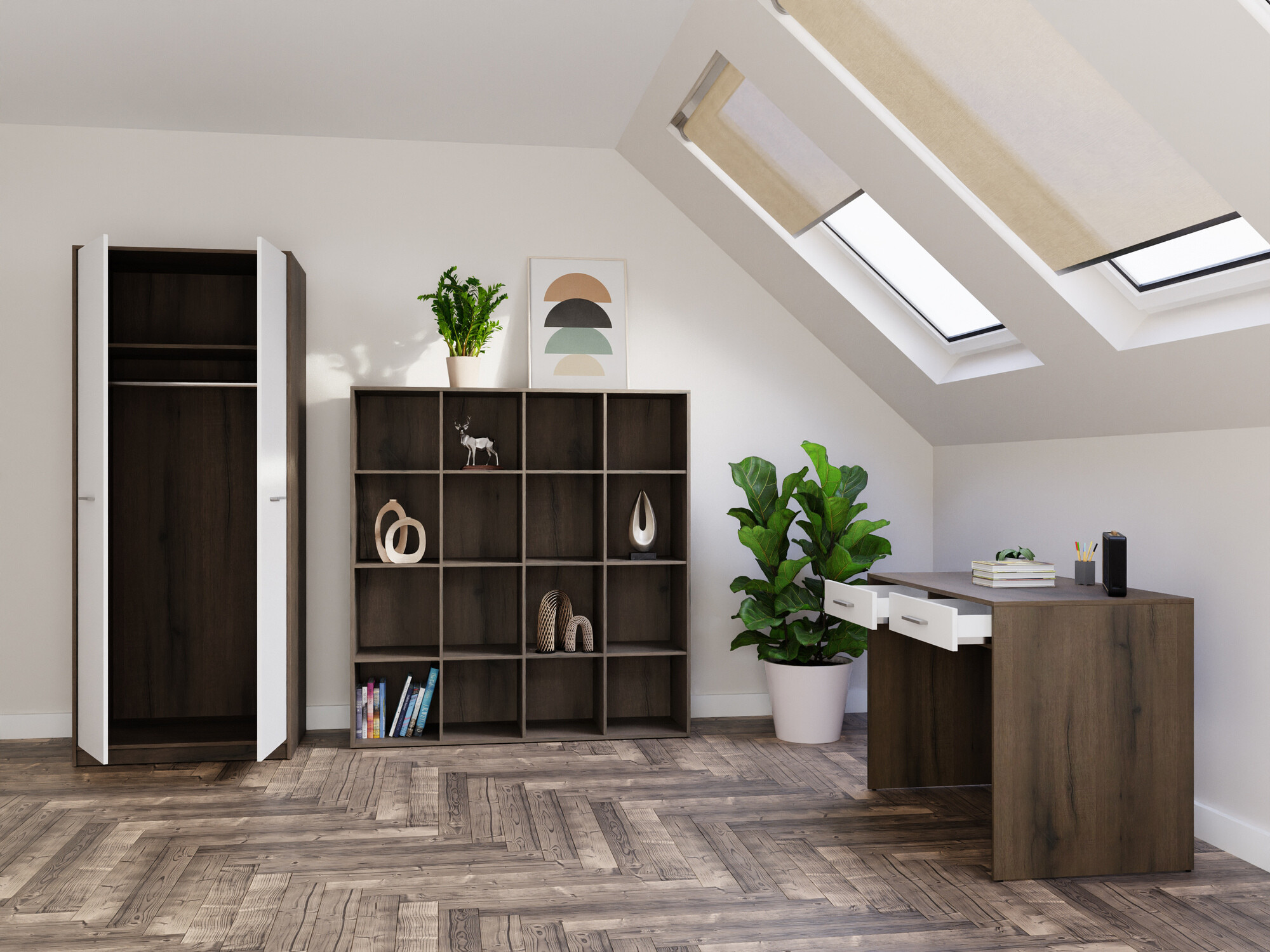 Mājas biroja komplekts Novsore 166 (Tumšs ozols + Balts)