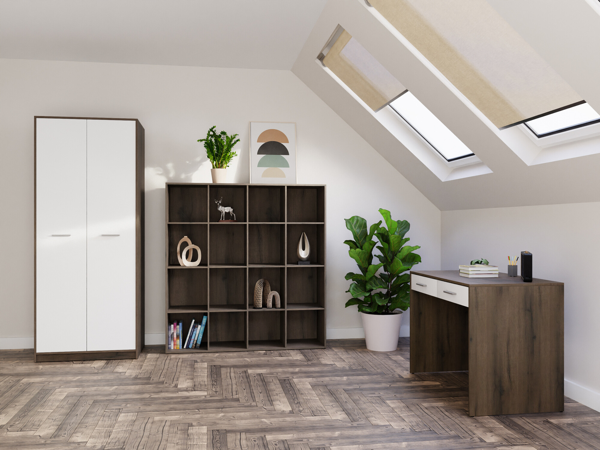 Mājas biroja komplekts Novsore 166 (Tumšs ozols + Balts)