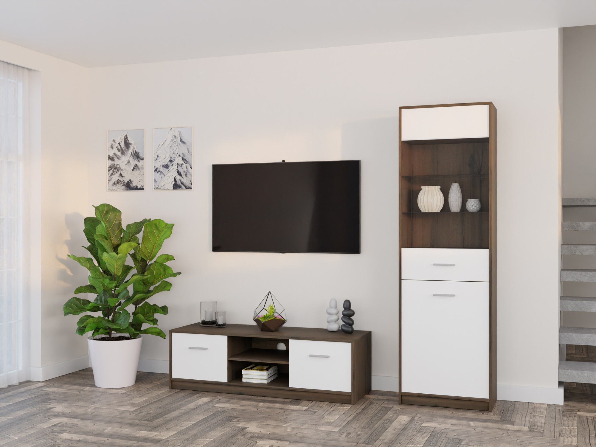 Viesistabas komplekts Novsore 161 (Tumšs ozols + Balts)