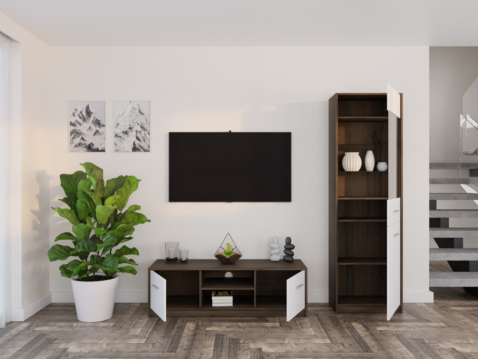 Viesistabas komplekts Novsore 161 (Tumšs ozols + Balts)