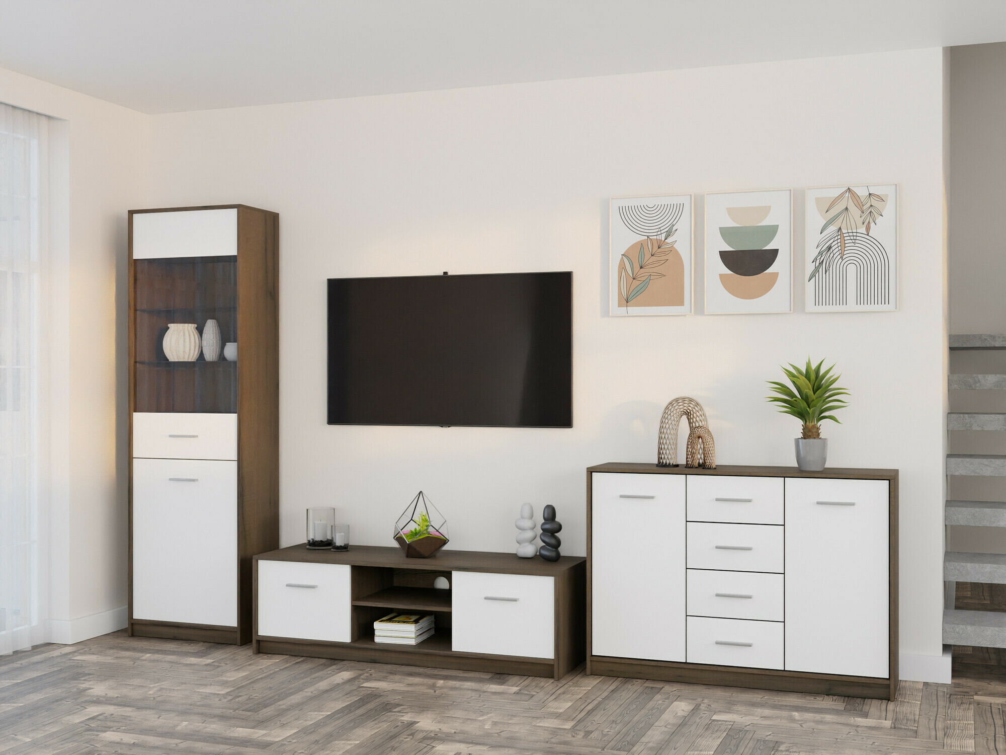 Viesistabas komplekts Novsore 162 (Tumšs ozols + Balts)