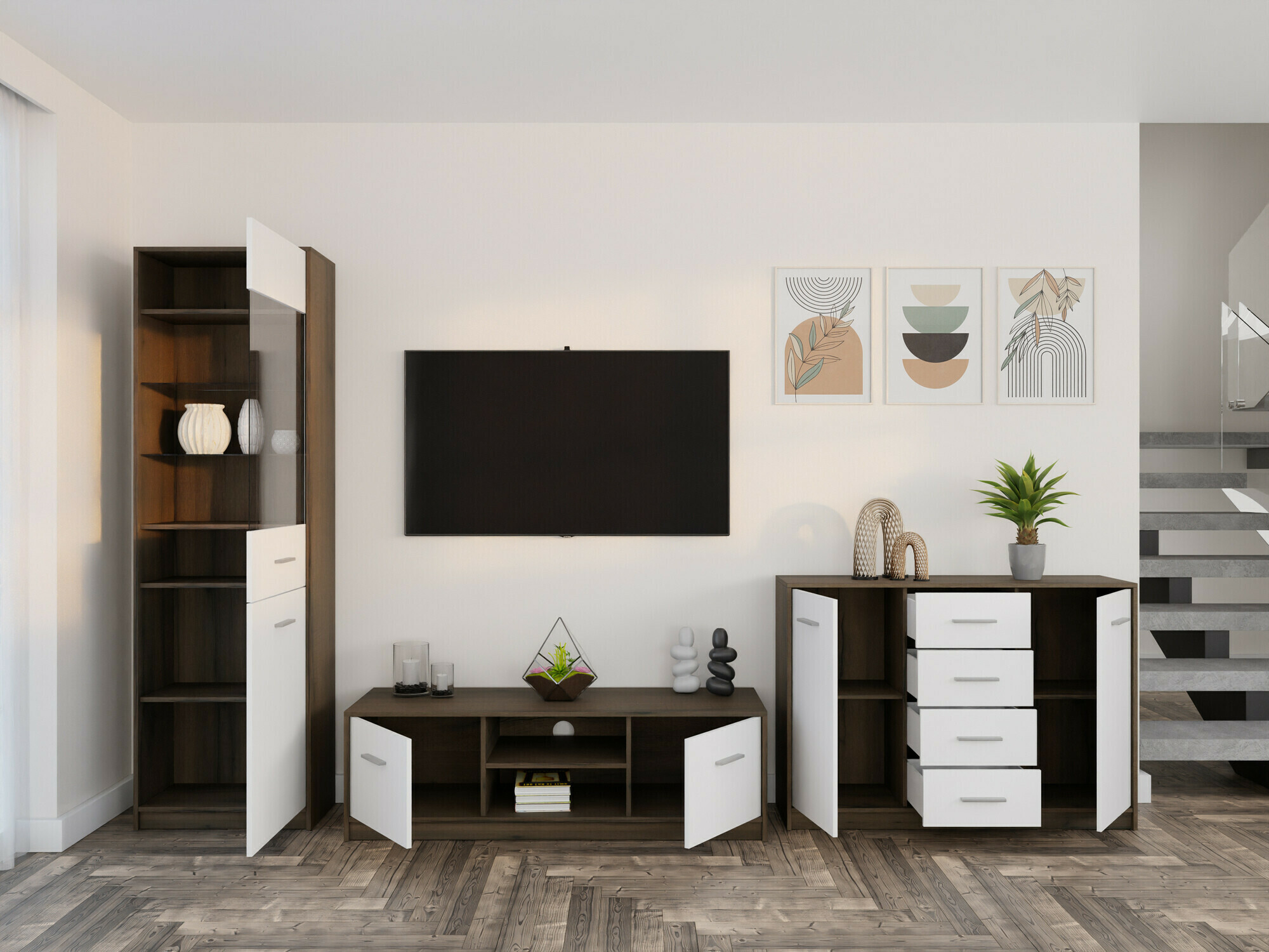 Viesistabas komplekts Novsore 162 (Tumšs ozols + Balts)