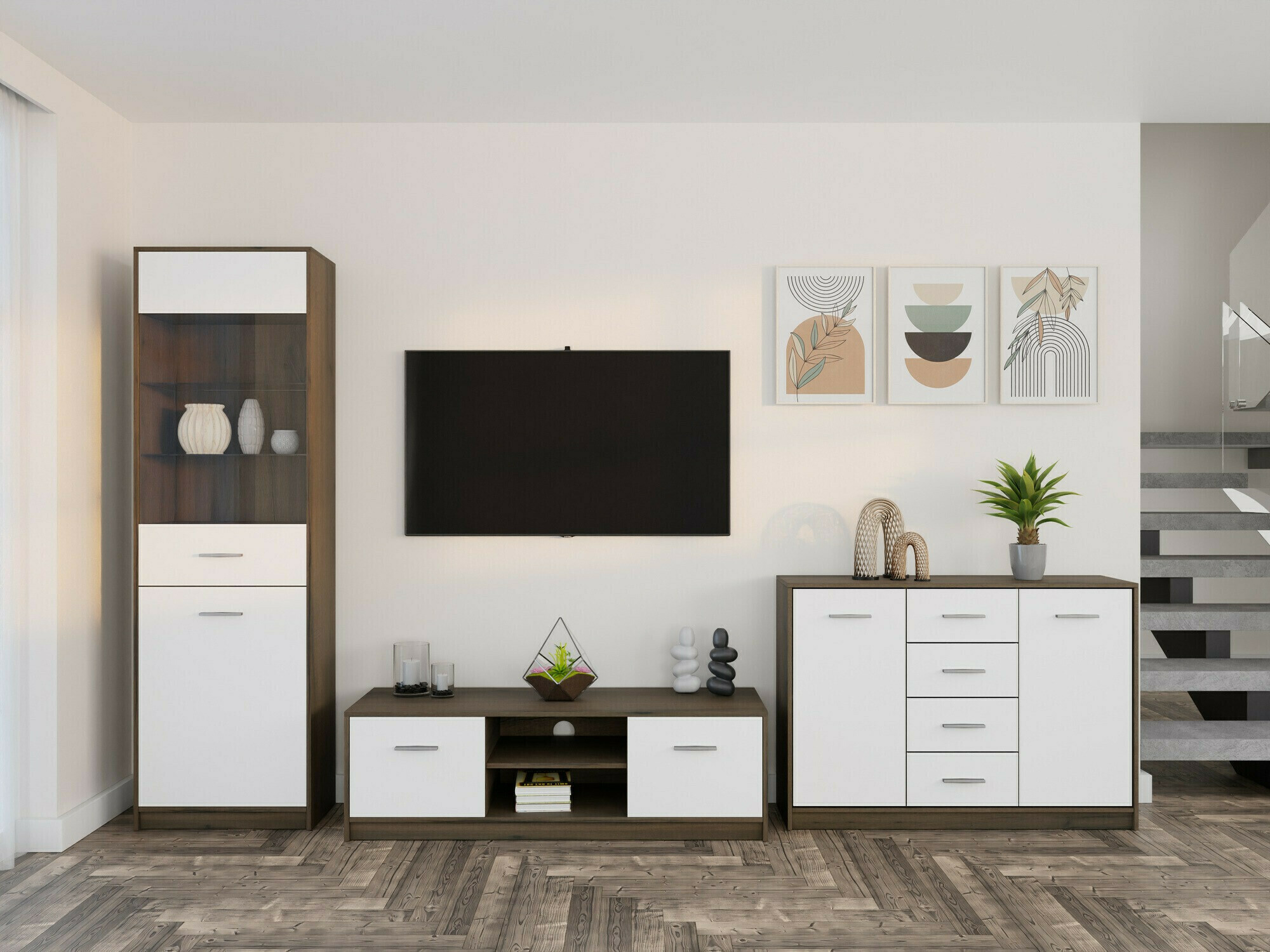 Viesistabas komplekts Novsore 162 (Tumšs ozols + Balts)