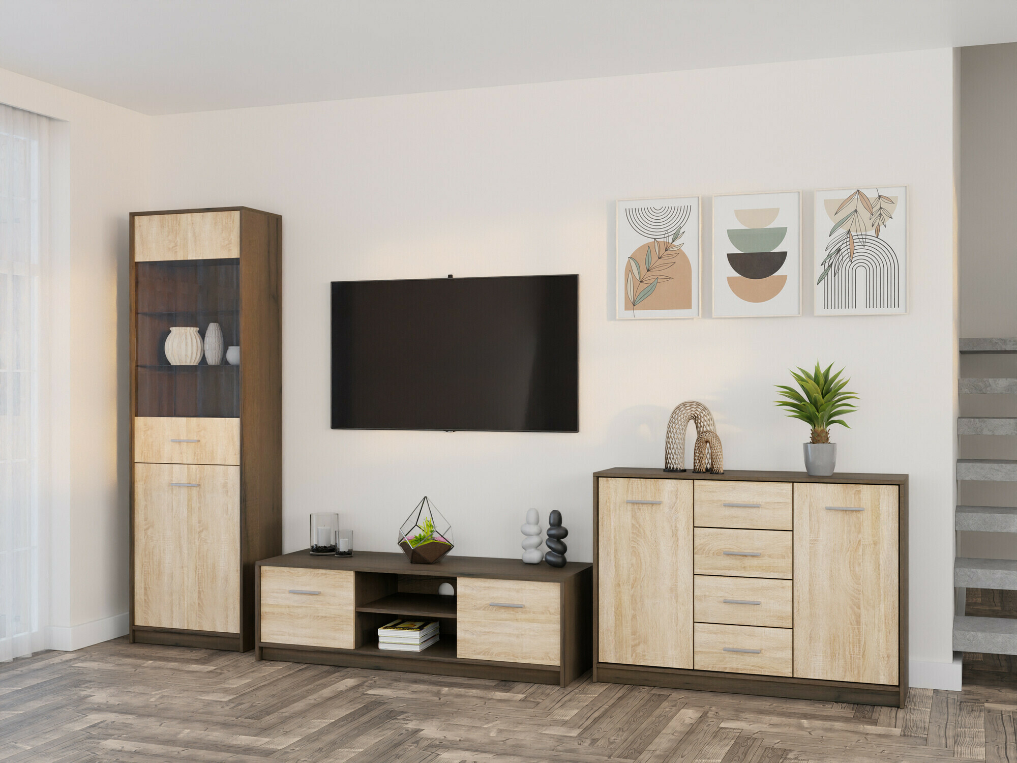 Viesistabas komplekts Novsore 162 (Tumšs ozols + Sonomas ozols)