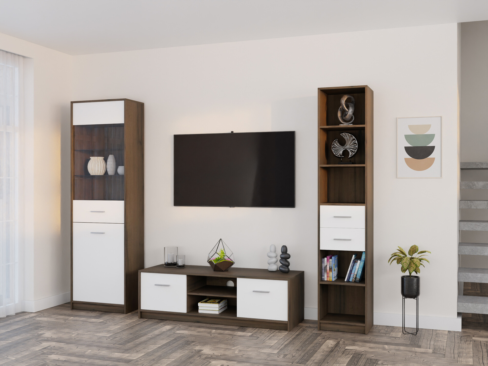 Viesistabas komplekts Novsore 163 (Tumšs ozols + Balts)