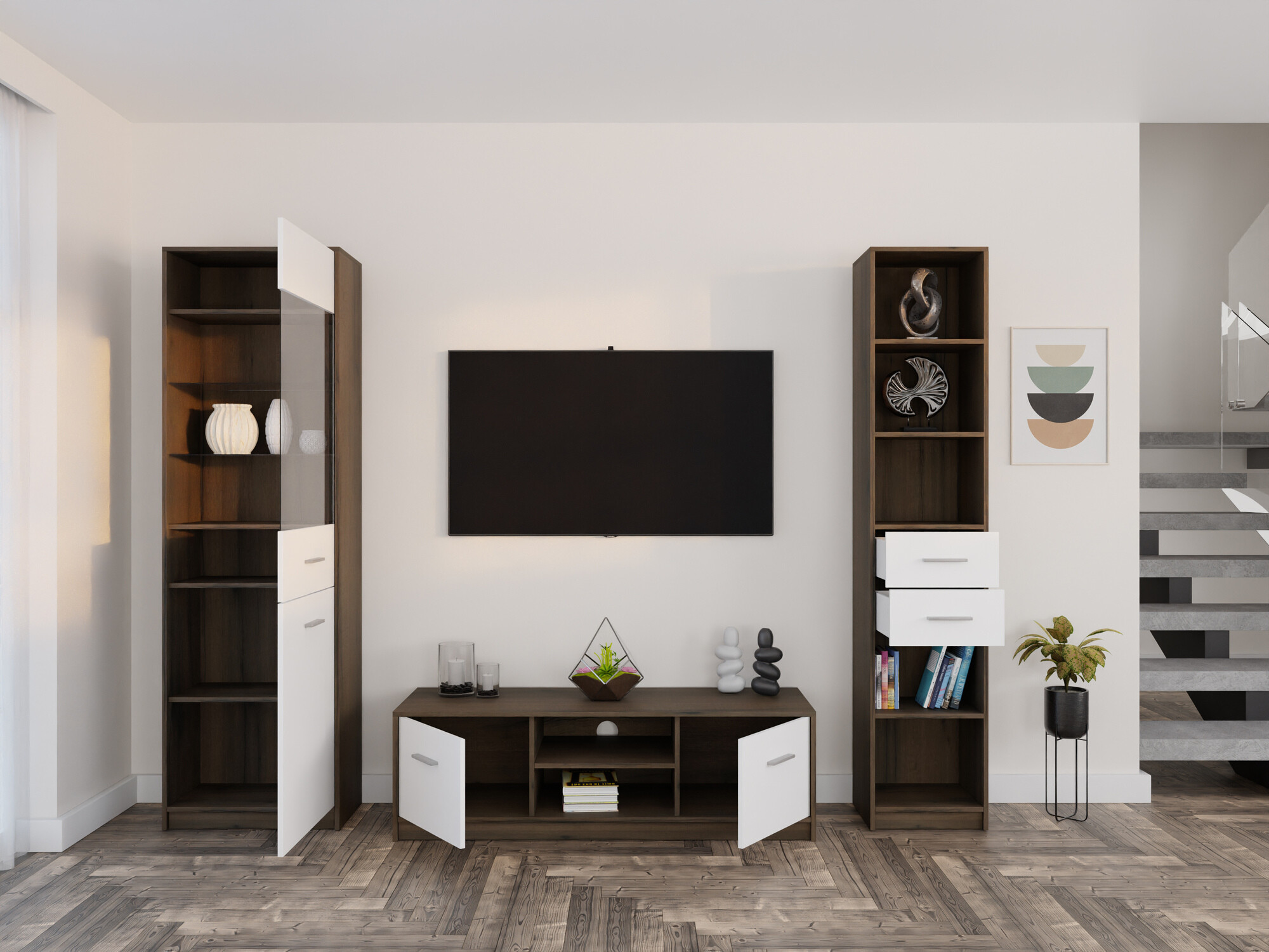 Viesistabas komplekts Novsore 163 (Tumšs ozols + Balts)