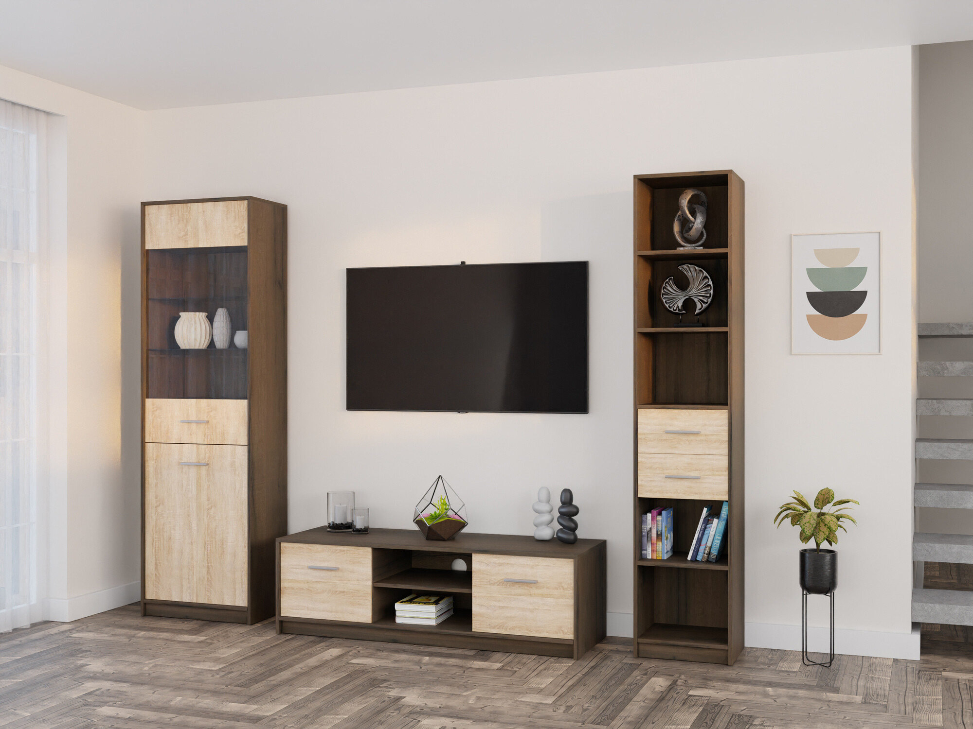 Viesistabas komplekts Novsore 163 (Tumšs ozols + Sonomas ozols)