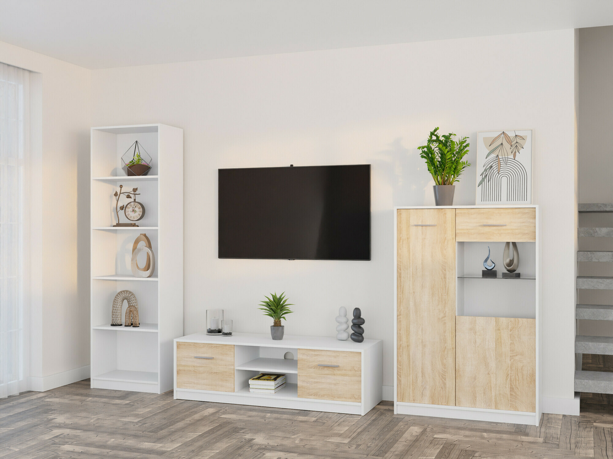 Viesistabas komplekts Novsore 164 (Balts + Sonomas ozols)