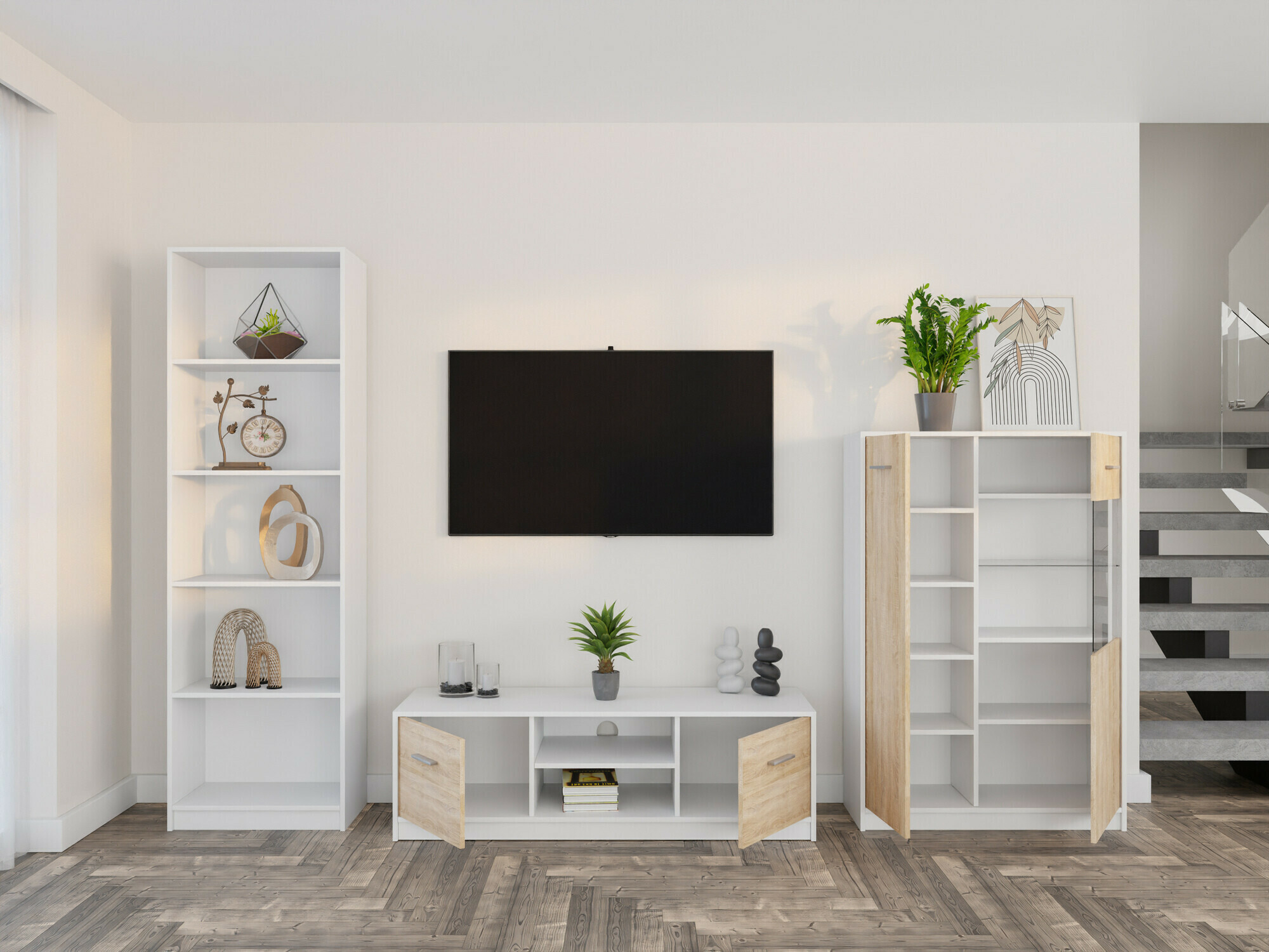 Viesistabas komplekts Novsore 164 (Balts + Sonomas ozols)