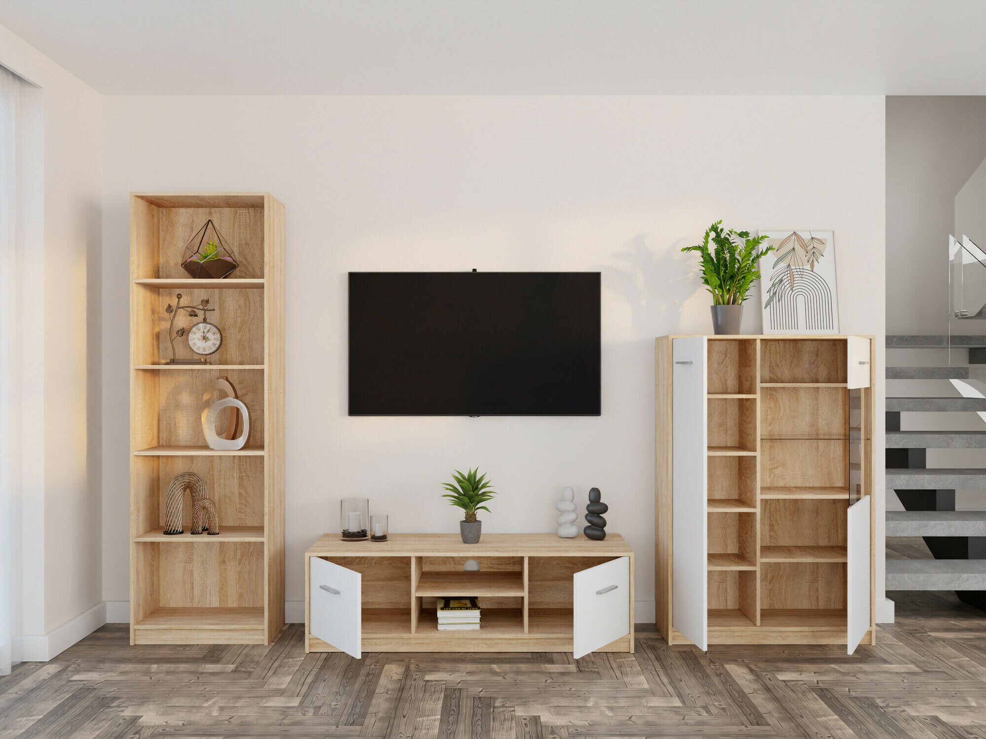 Viesistabas komplekts Novsore 164 (Sonomas ozols + Balts)