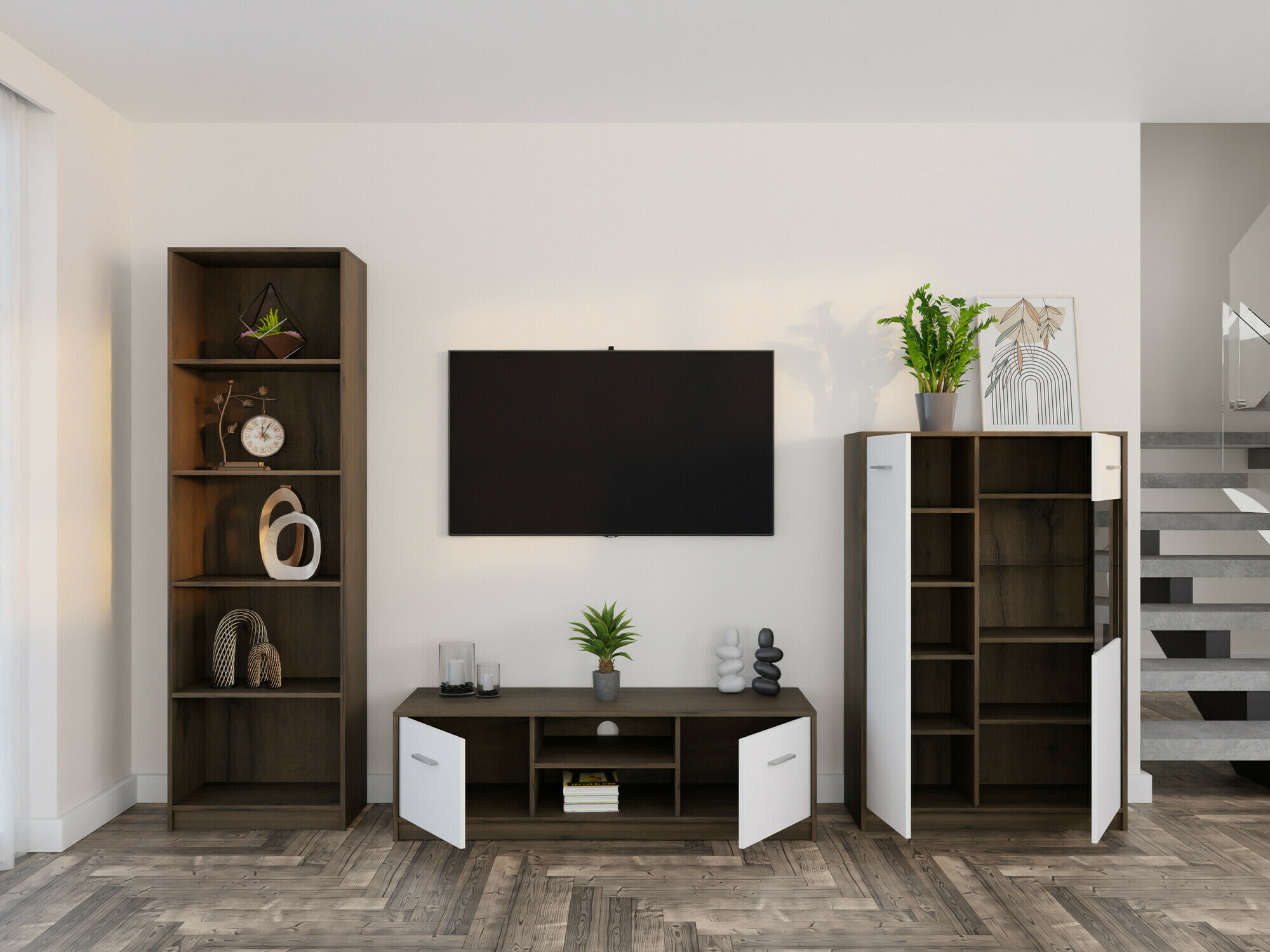 Viesistabas komplekts Novsore 164 (Tumšs ozols + Balts)