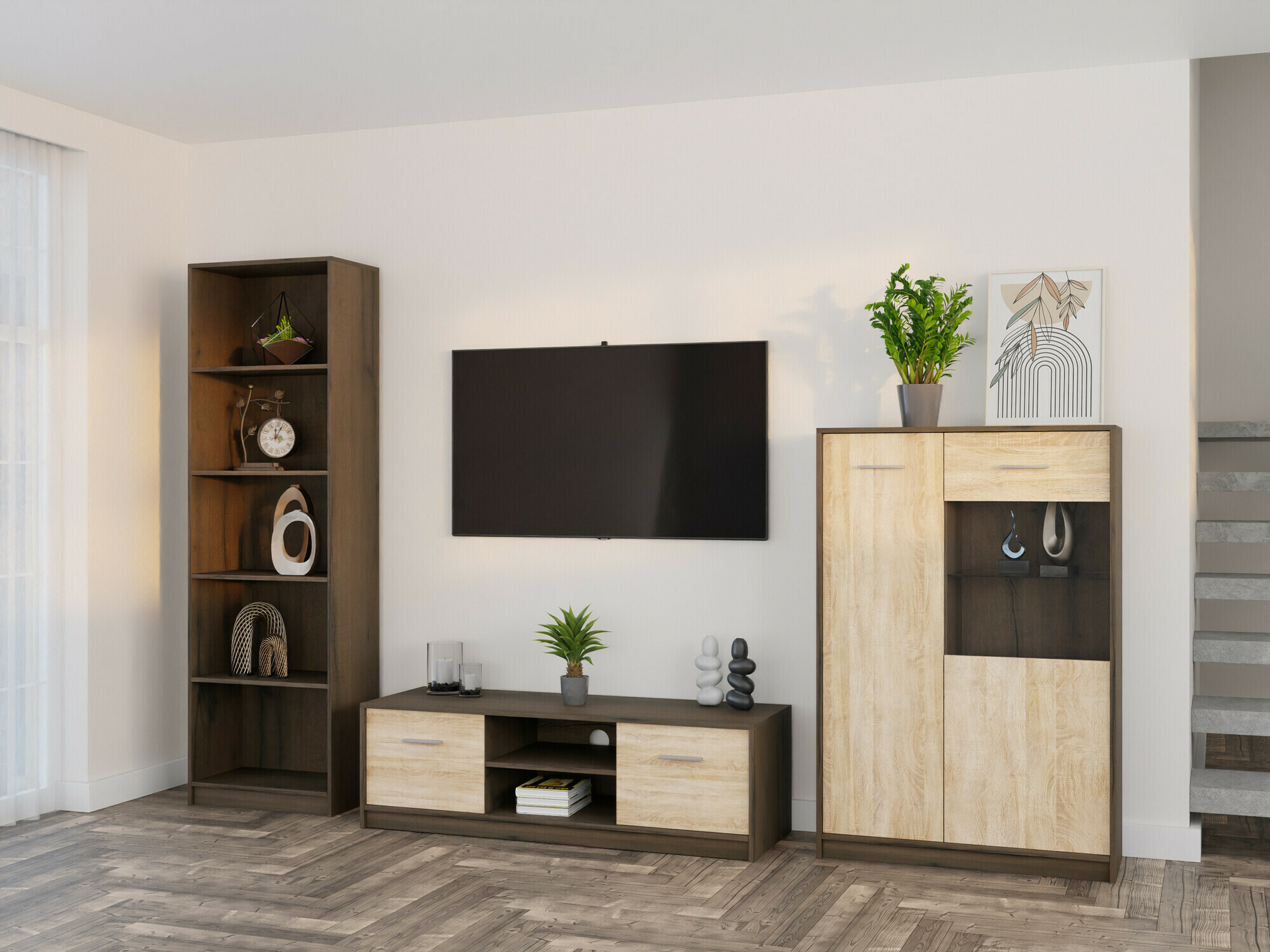 Viesistabas komplekts Novsore 164 (Tumšs ozols + Sonomas ozols)