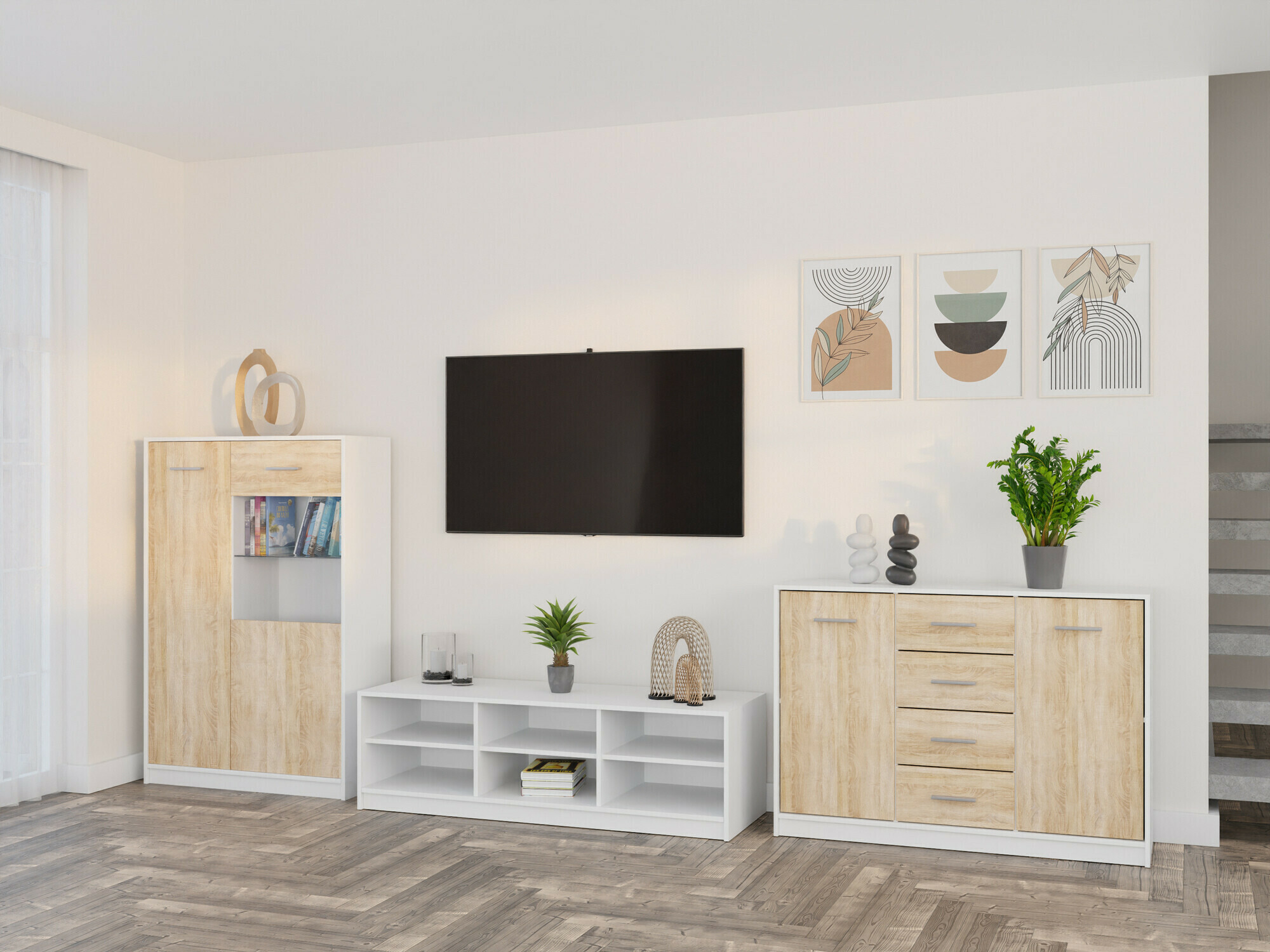 Viesistabas komplekts Novsore 165 (Balts + Sonomas ozols)