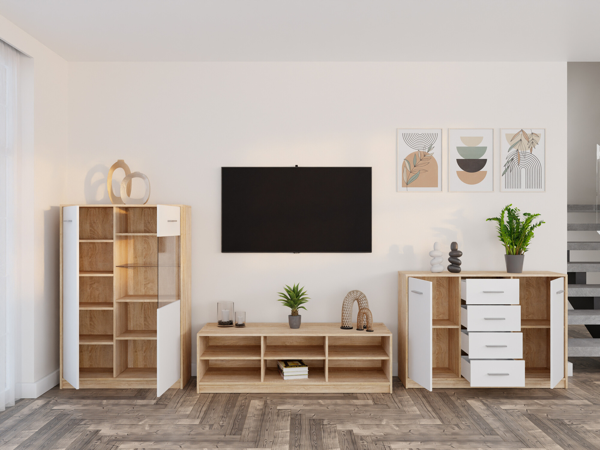 Viesistabas komplekts Novsore 165 (Sonomas ozols + Balts)