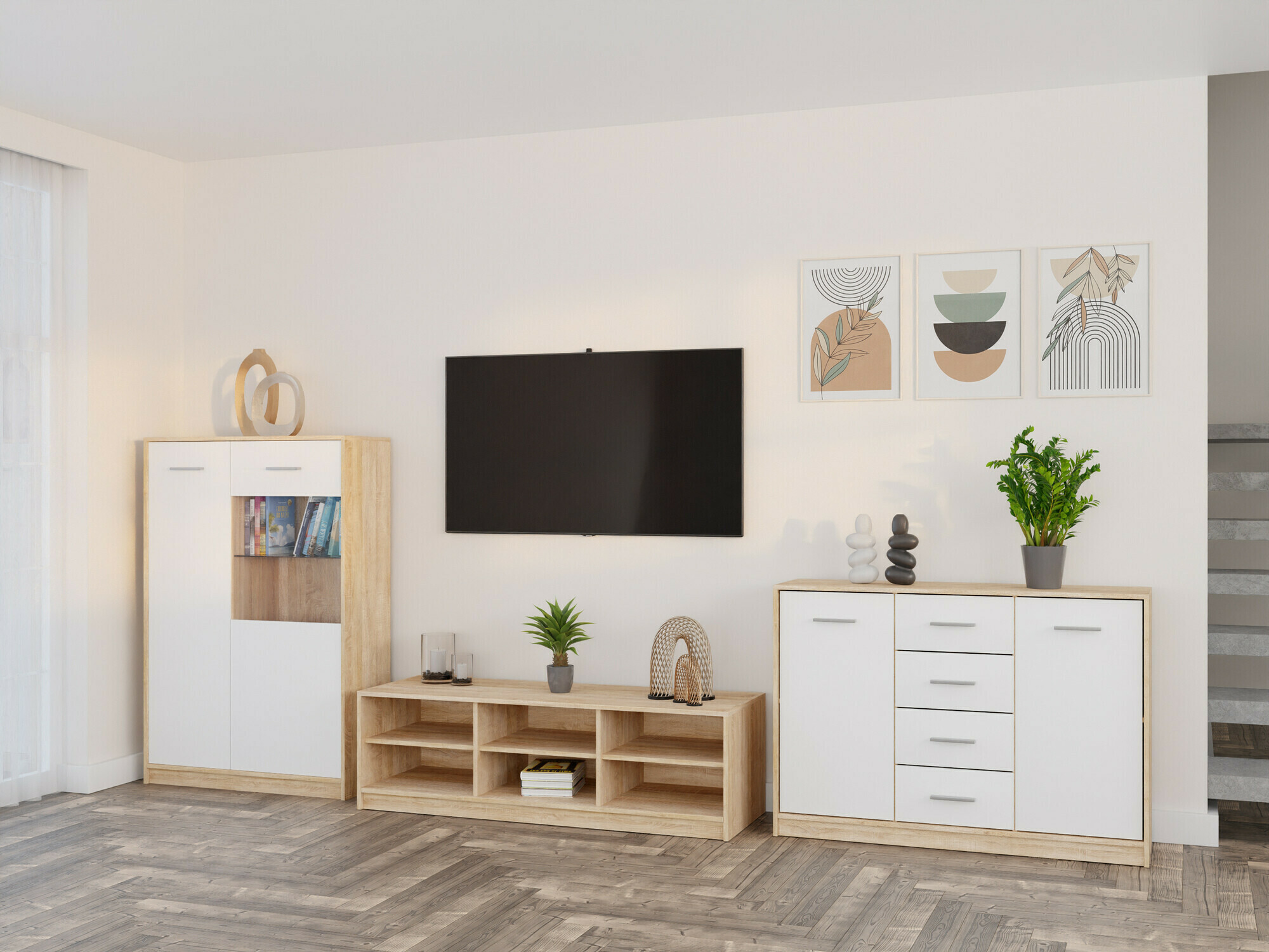 Viesistabas komplekts Novsore 165 (Sonomas ozols + Balts)