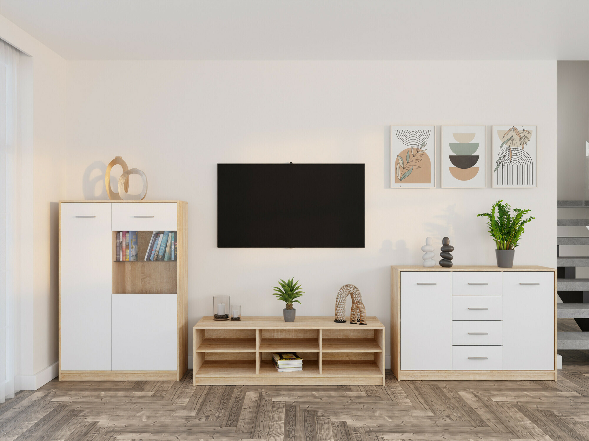 Viesistabas komplekts Novsore 165 (Sonomas ozols + Balts)