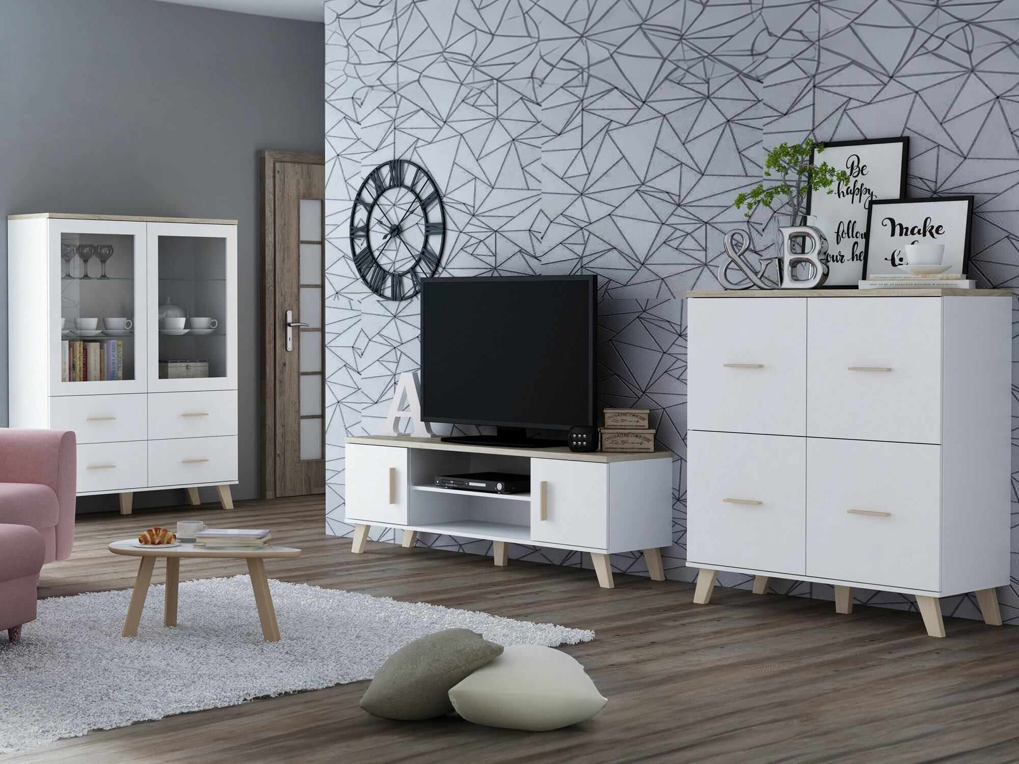 Viesistabas komplekts Larfloi 113 (Balts + Sonomas ozols)