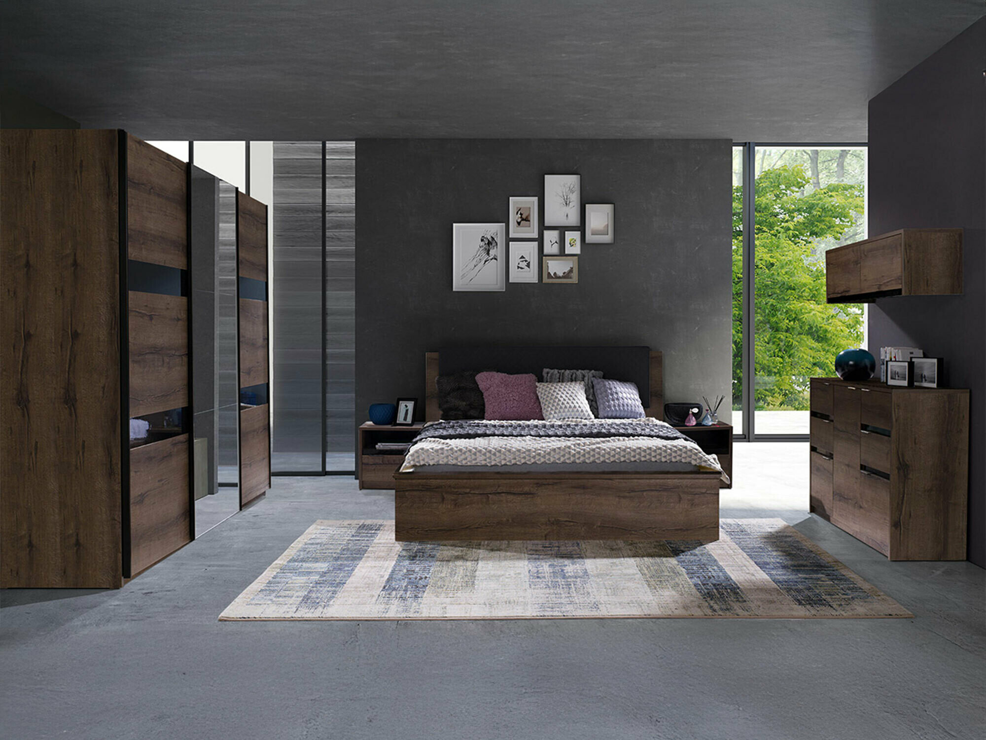 Guļamistabas komplekts Fivelbo 120 (Monastery ozols + Glancēts melns)